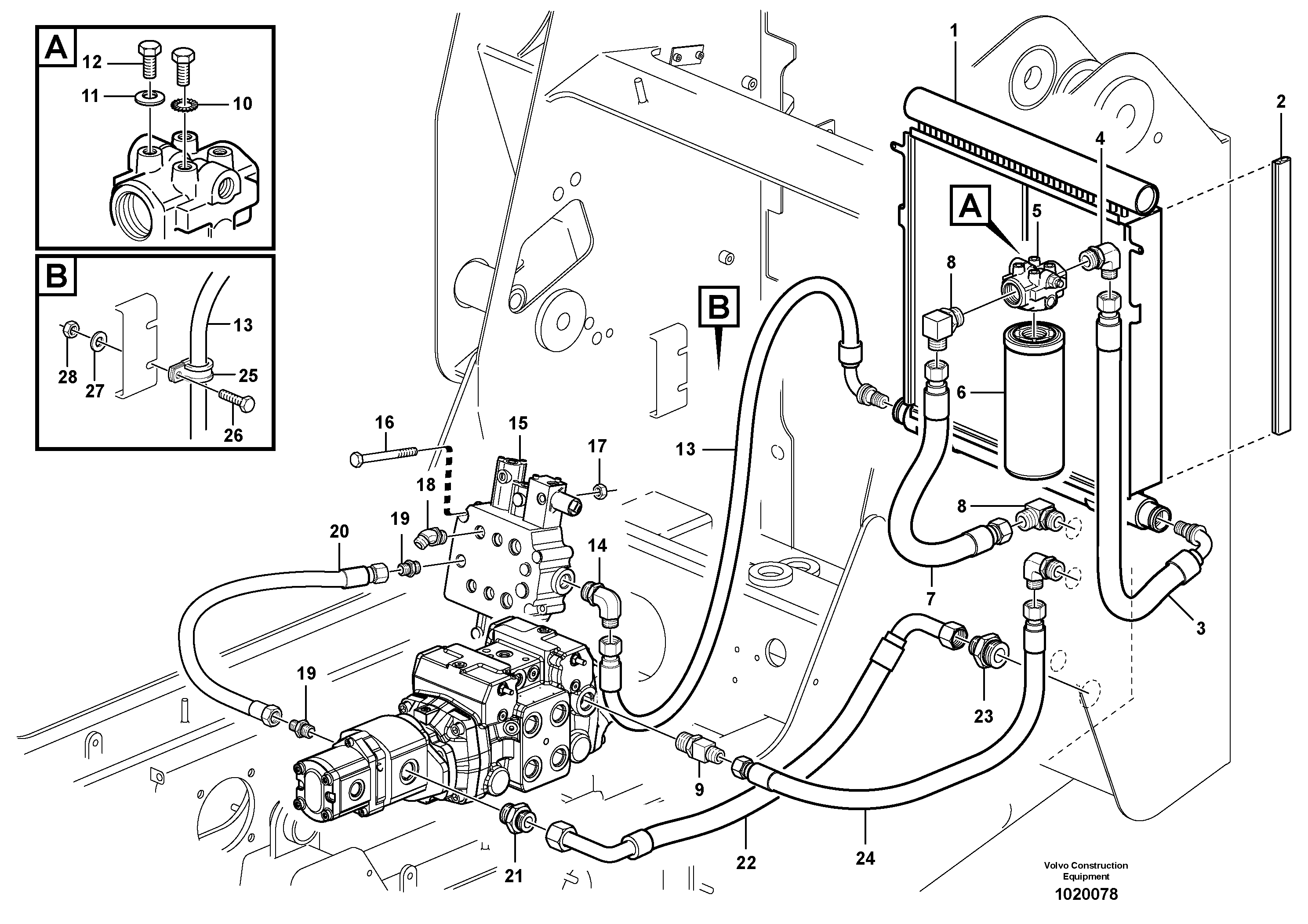 Return and cooling hydraulic circuits  11840305,11840306 — volvo parts diagram