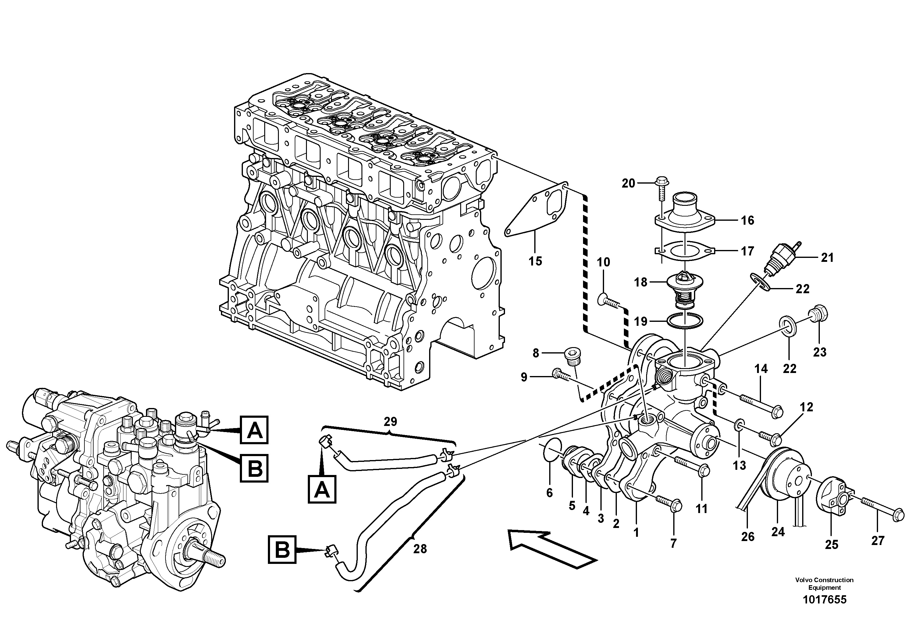 Water pump and thermostat housing — volvo parts diagram