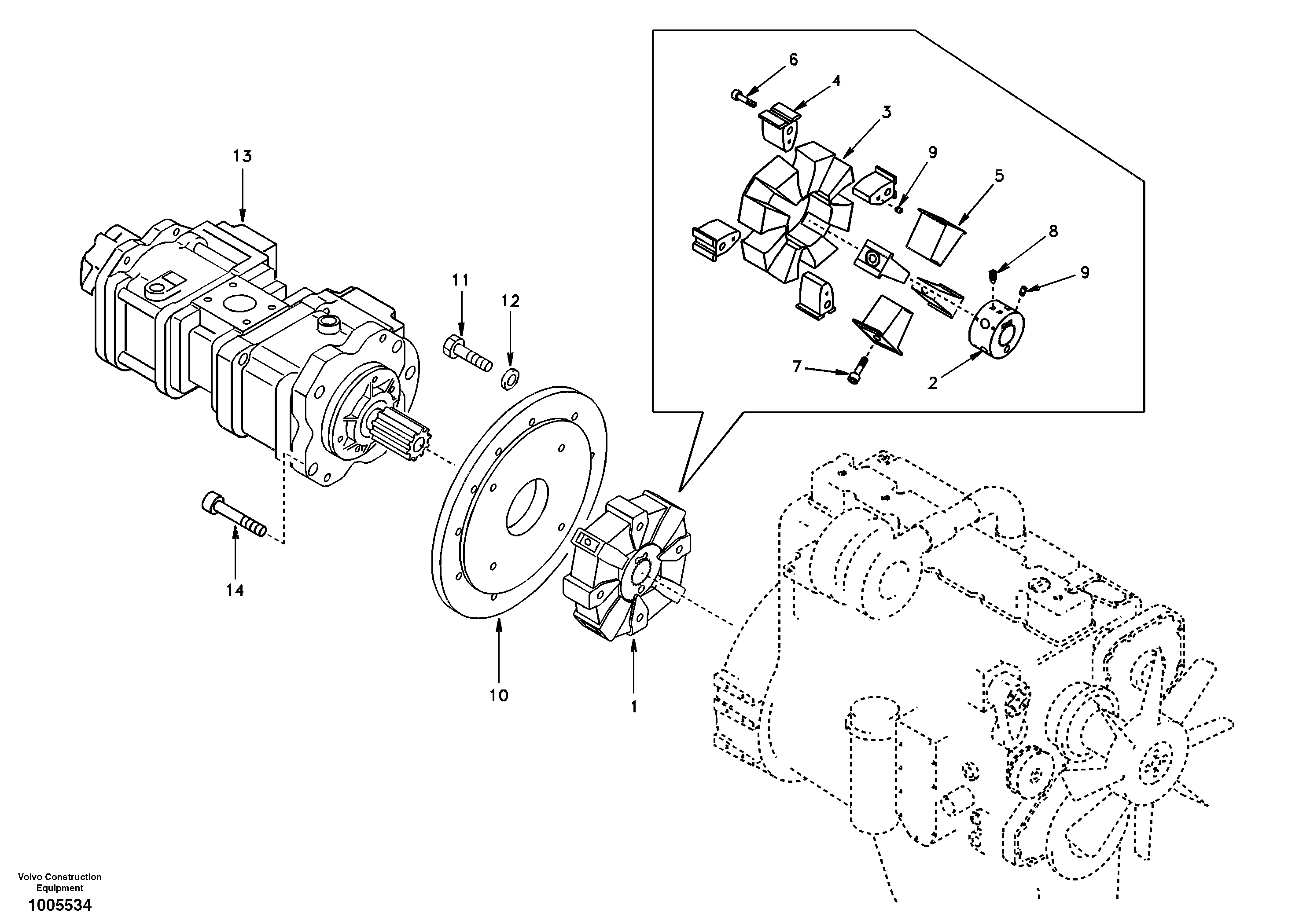 Pump gearbox with assembling parts — volvo parts diagram