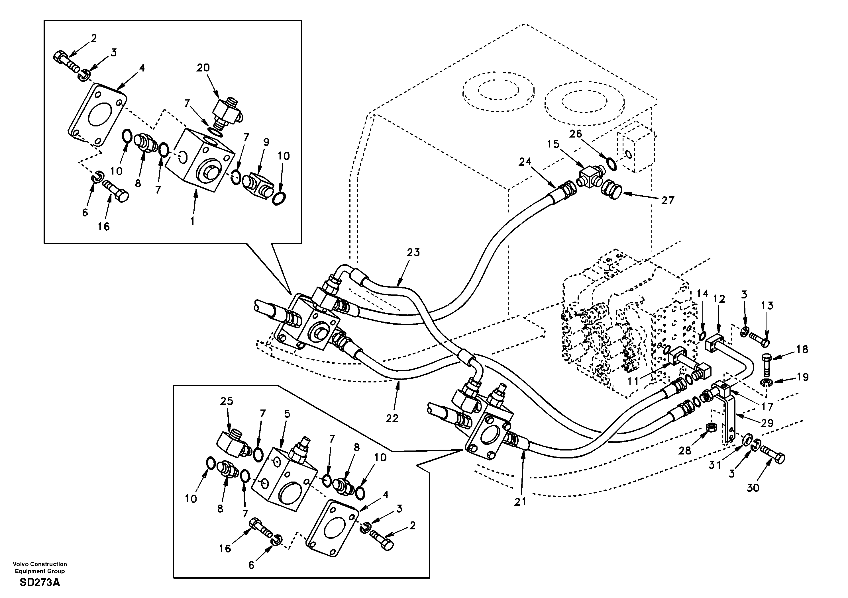 Working hydraulic, hammer and shear for upper  DG19A001 USA,STD   DG19B001 EUROPE,STD — volvo parts diagram