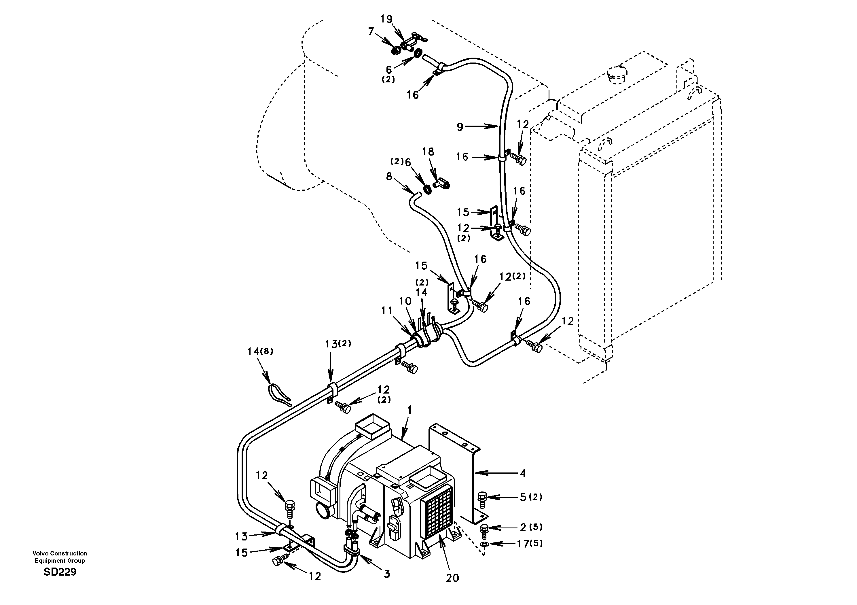 Heating line  DG08D002 OPT (AMERICA) — volvo parts diagram