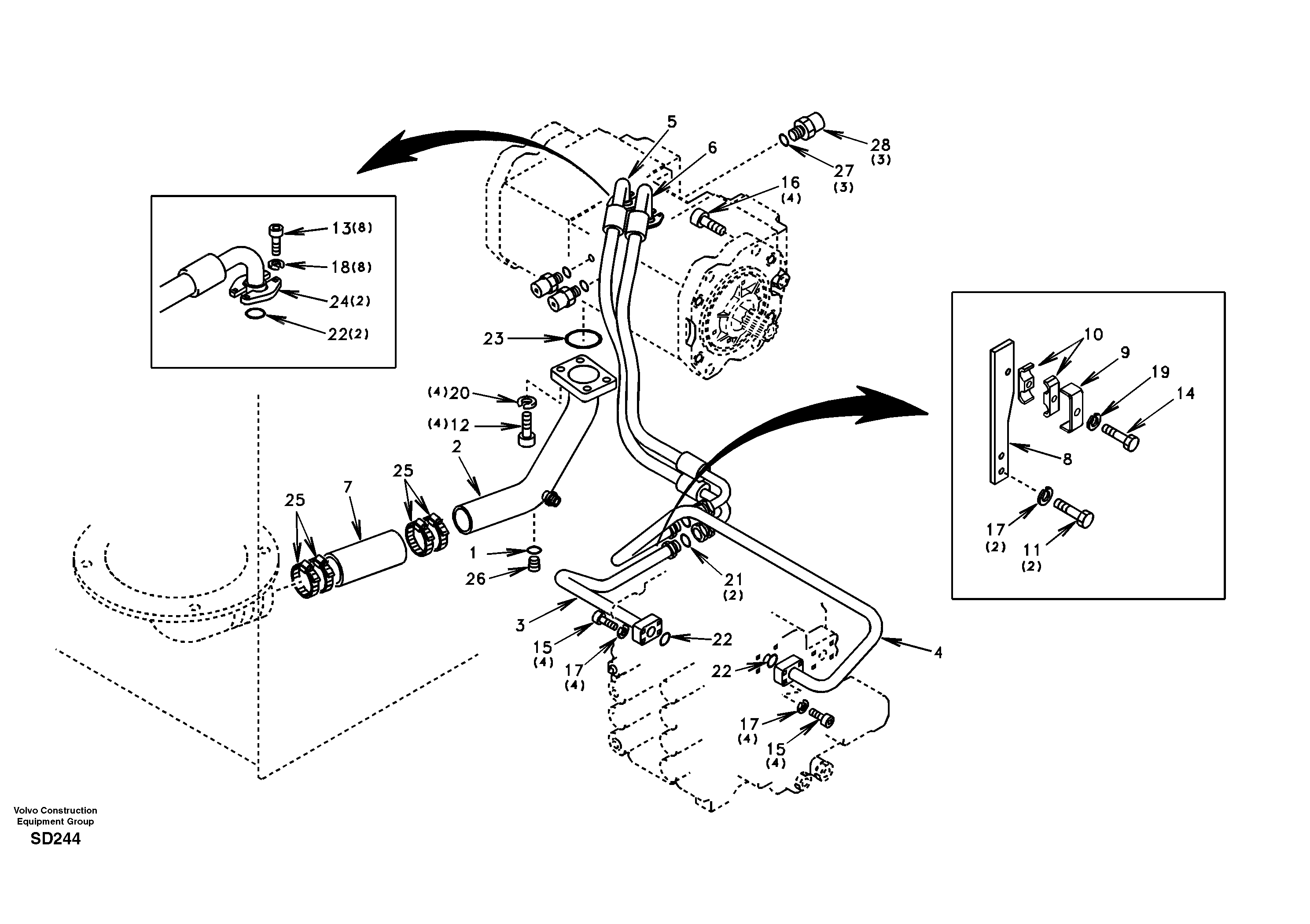 Hydraulic system, hydraulic tank to hydraulic pump — volvo parts diagram