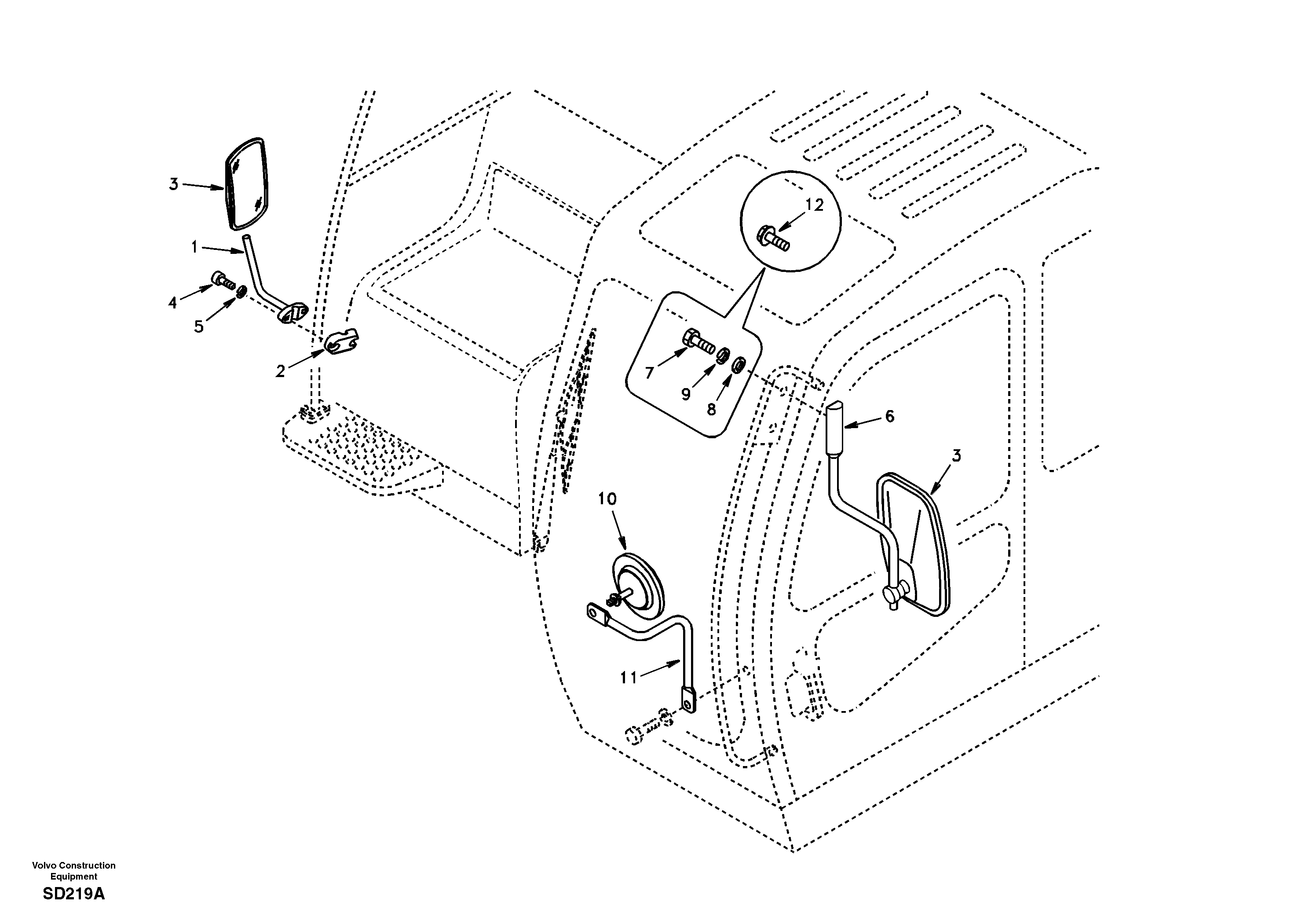 Rear view mirror DG08A001 STD (EXCL USA), DG10E002 STD (EXCL KOREA) — volvo parts diagram