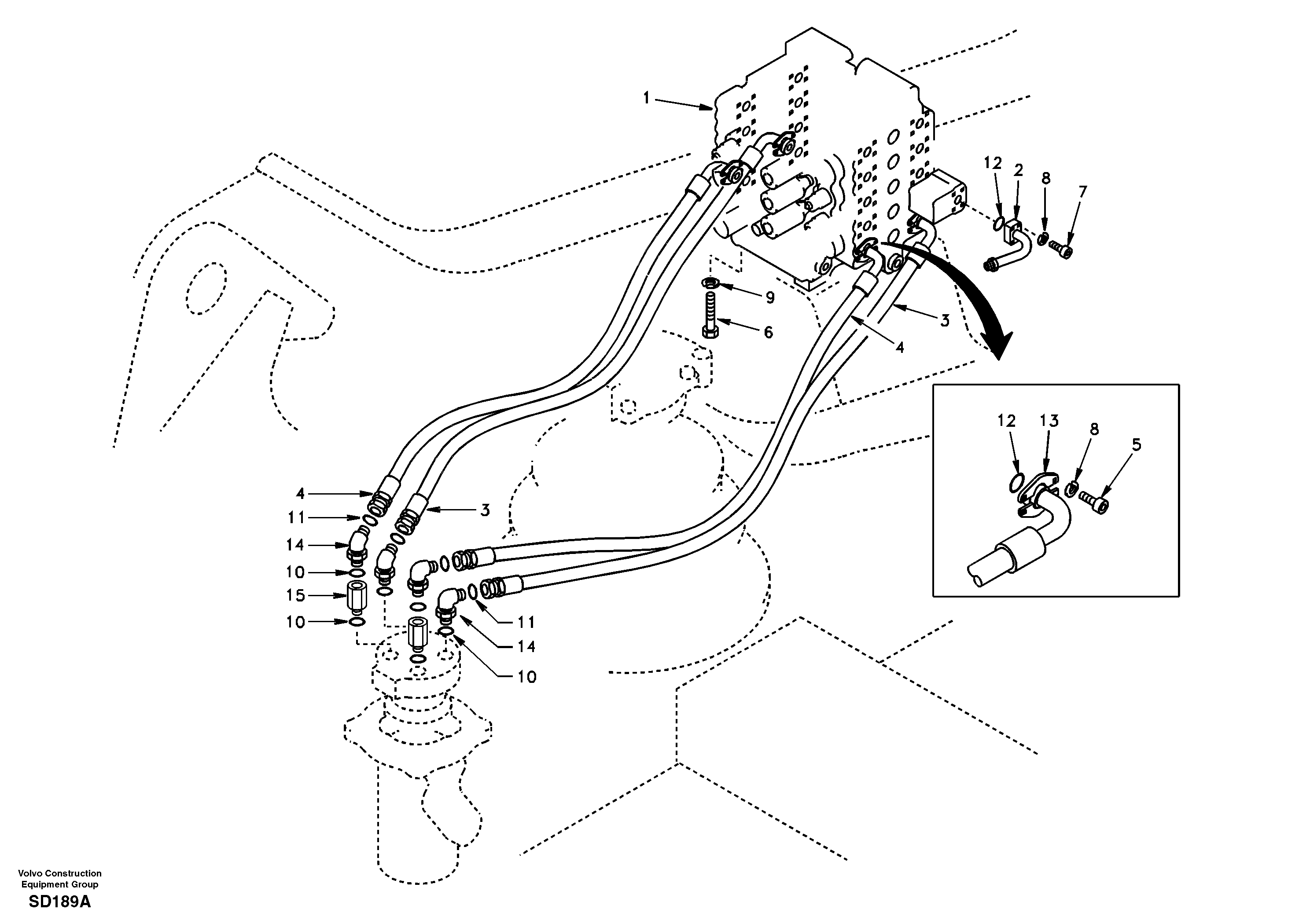 Turning joint line, control valve to turning joint — volvo parts diagram