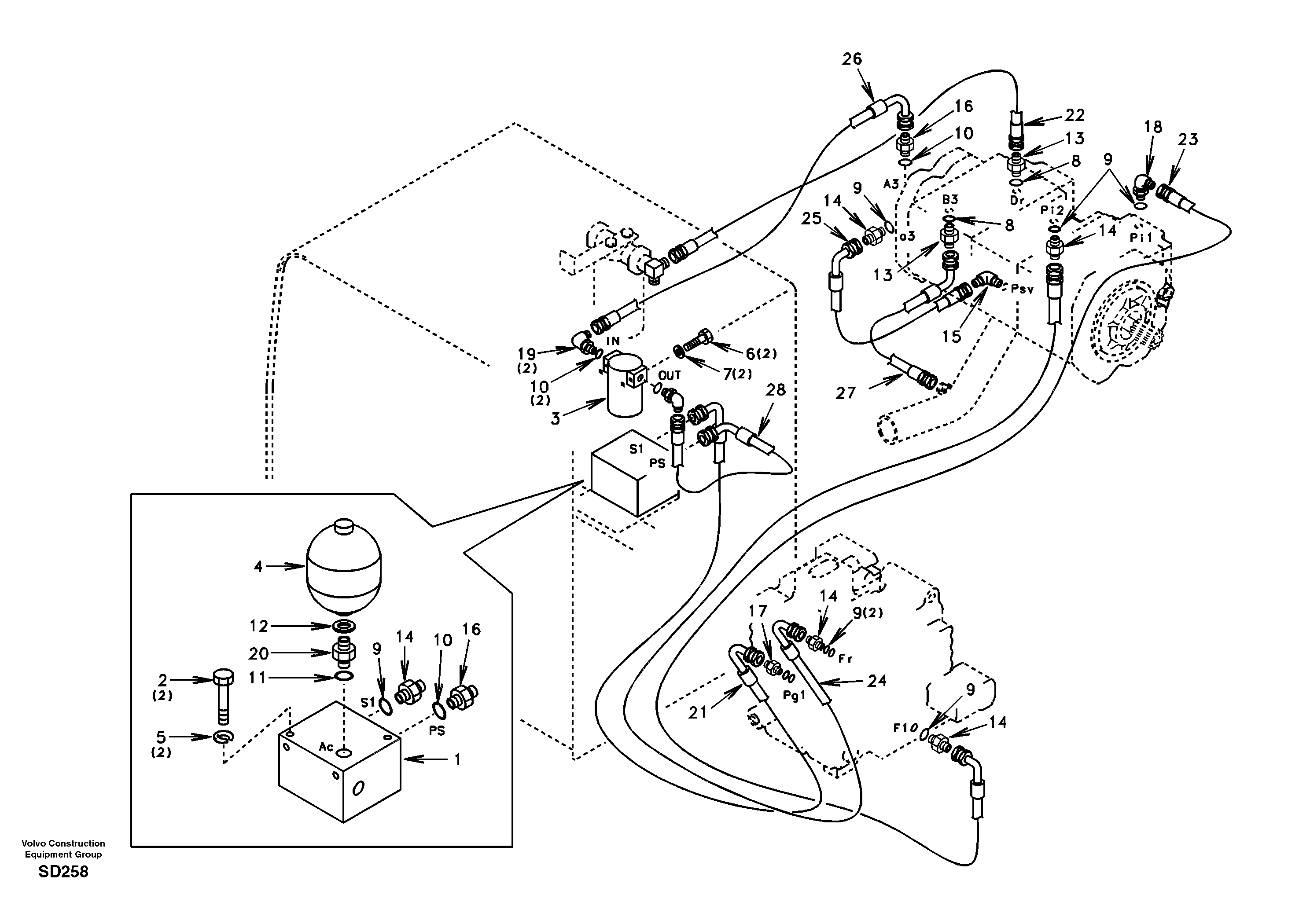 Servo system, pump to control valve — volvo parts diagram