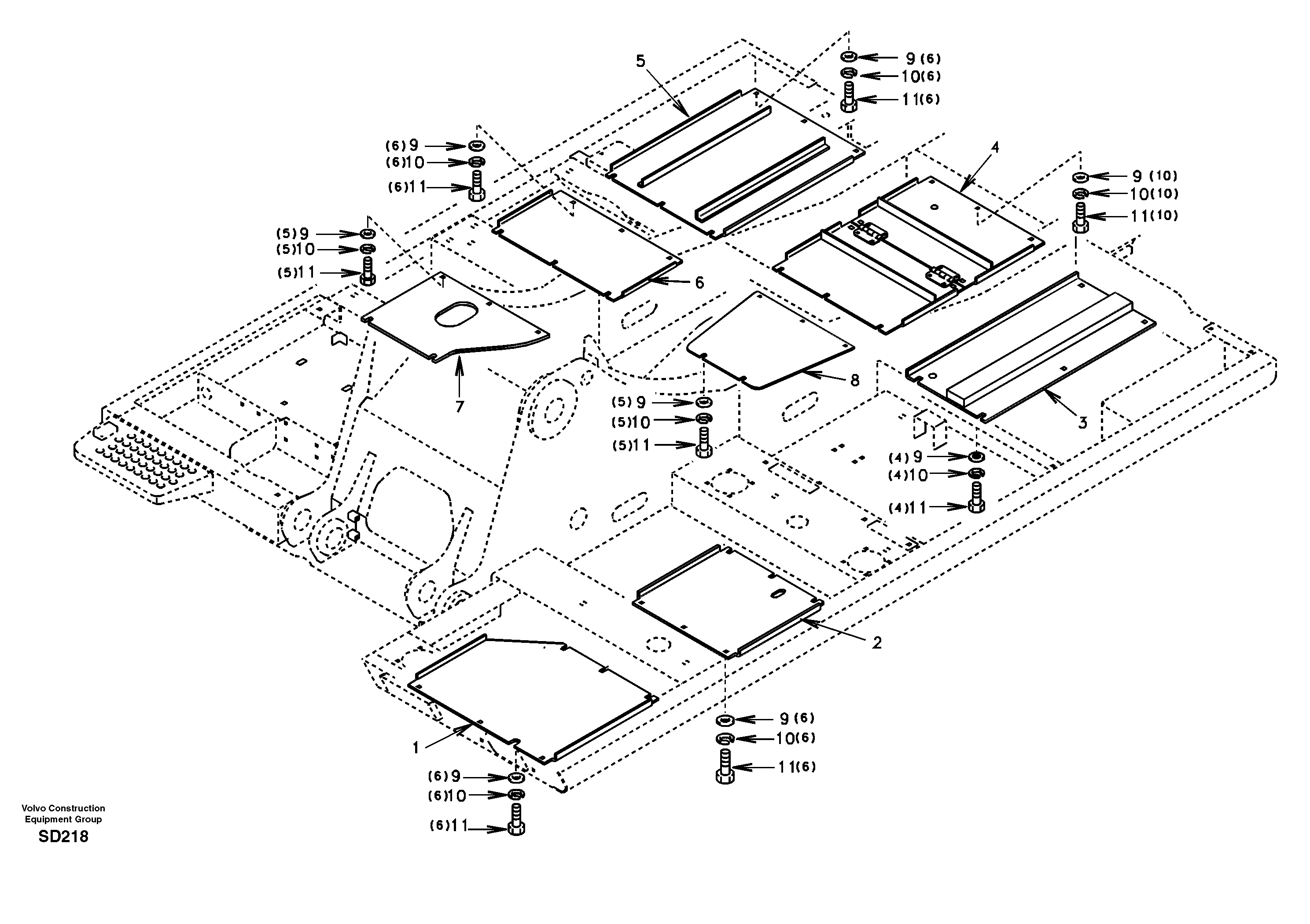 Hatches under engine, hydr.pumps, cooler, m.valve and fuel tank. — volvo parts diagram