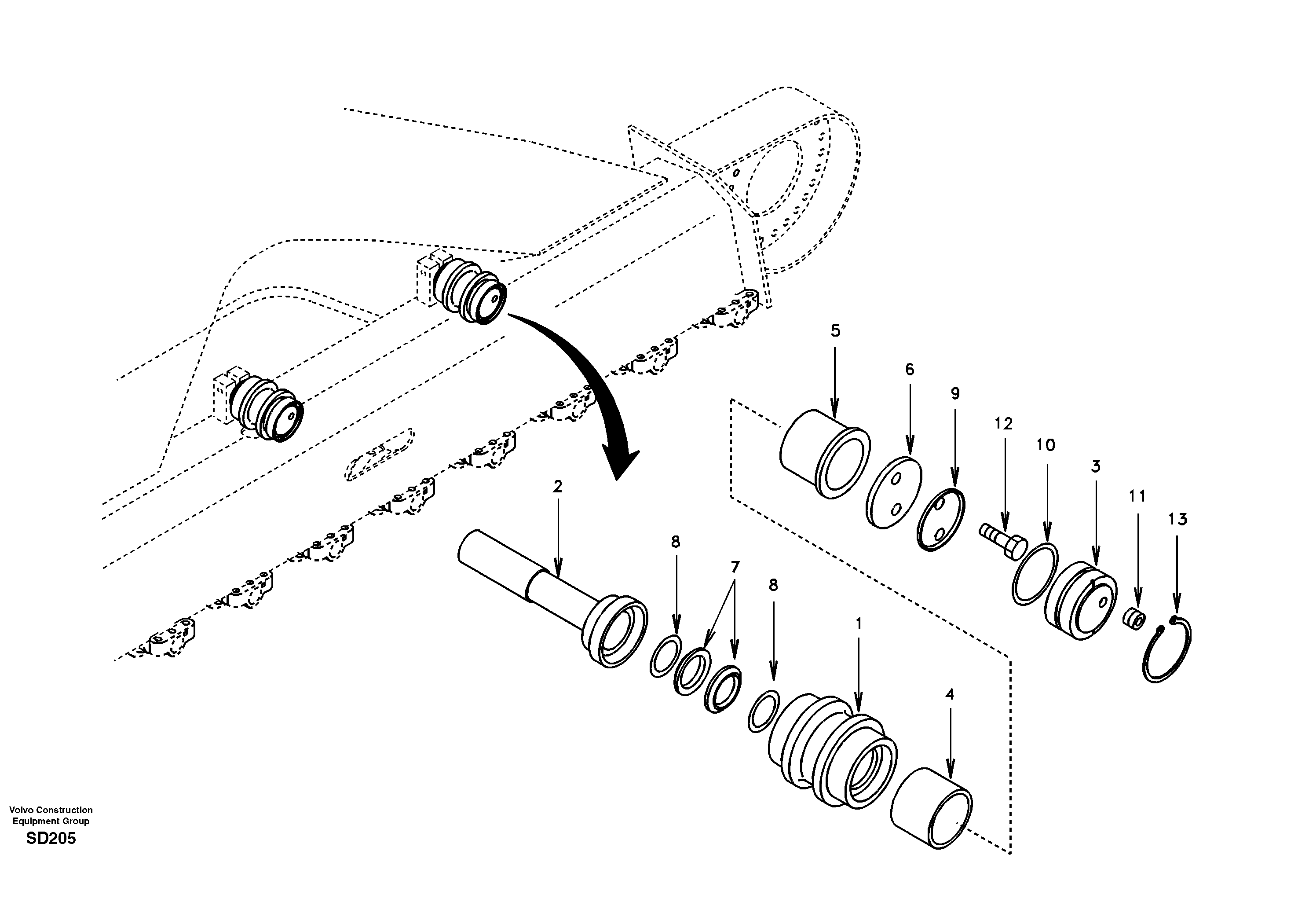 Top roller  DG16E001 STD (EXCL EUROPE) — volvo parts diagram