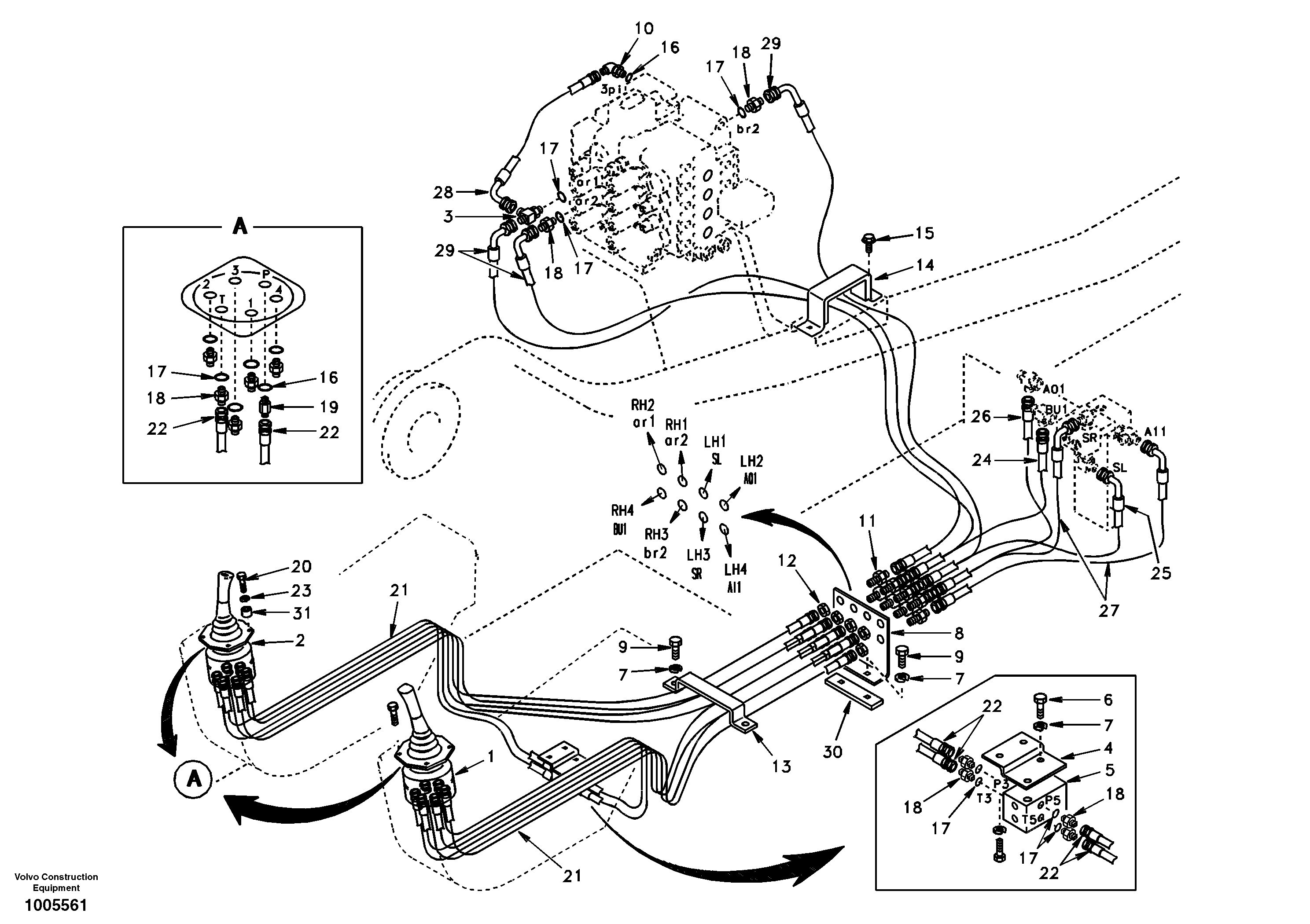 Servo system, control valve to remote control valve  DG08C001 STD (EXCL USA/EUROPE) — volvo parts diagram
