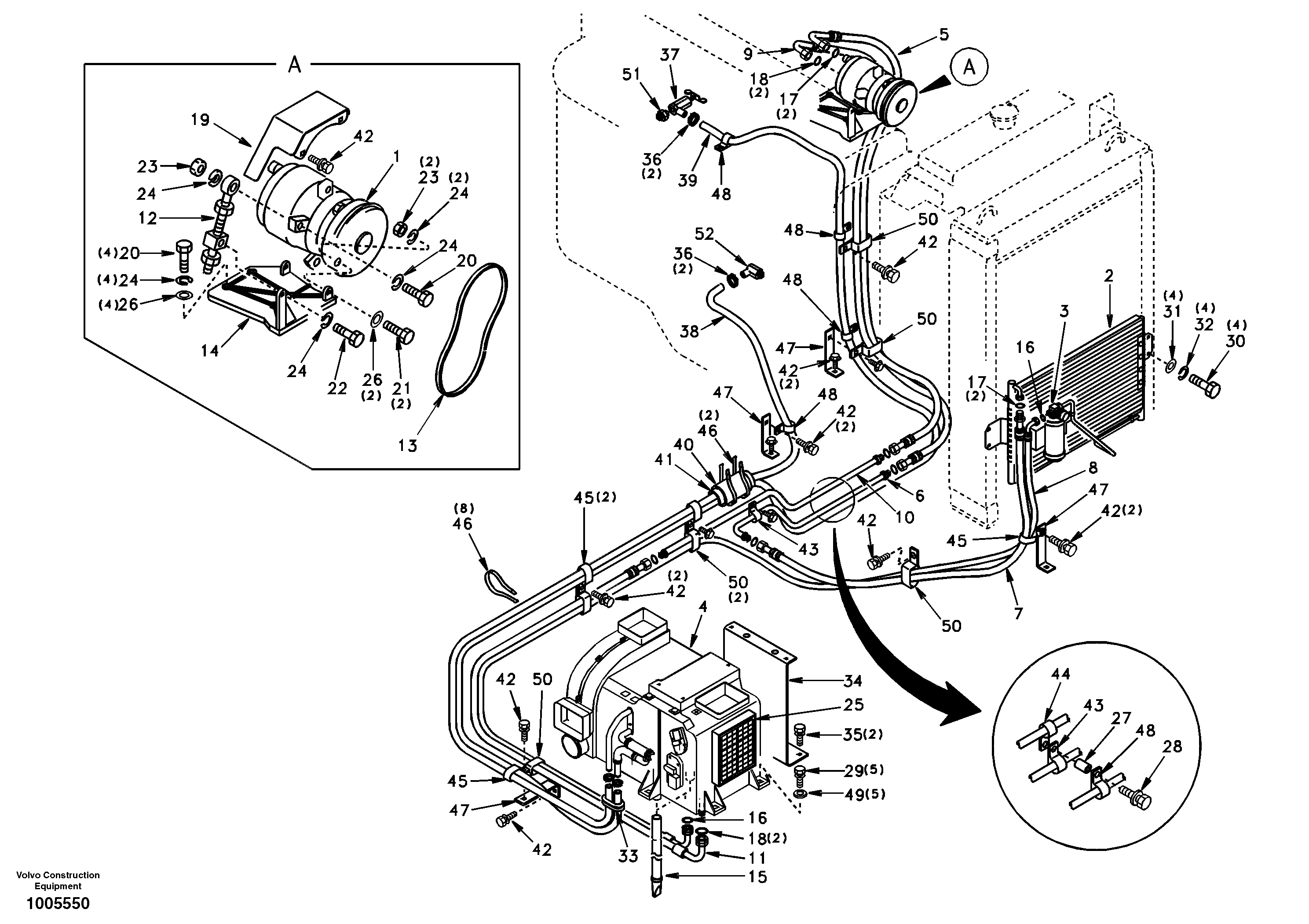 Air conditioning line, cooling and heater — volvo parts diagram