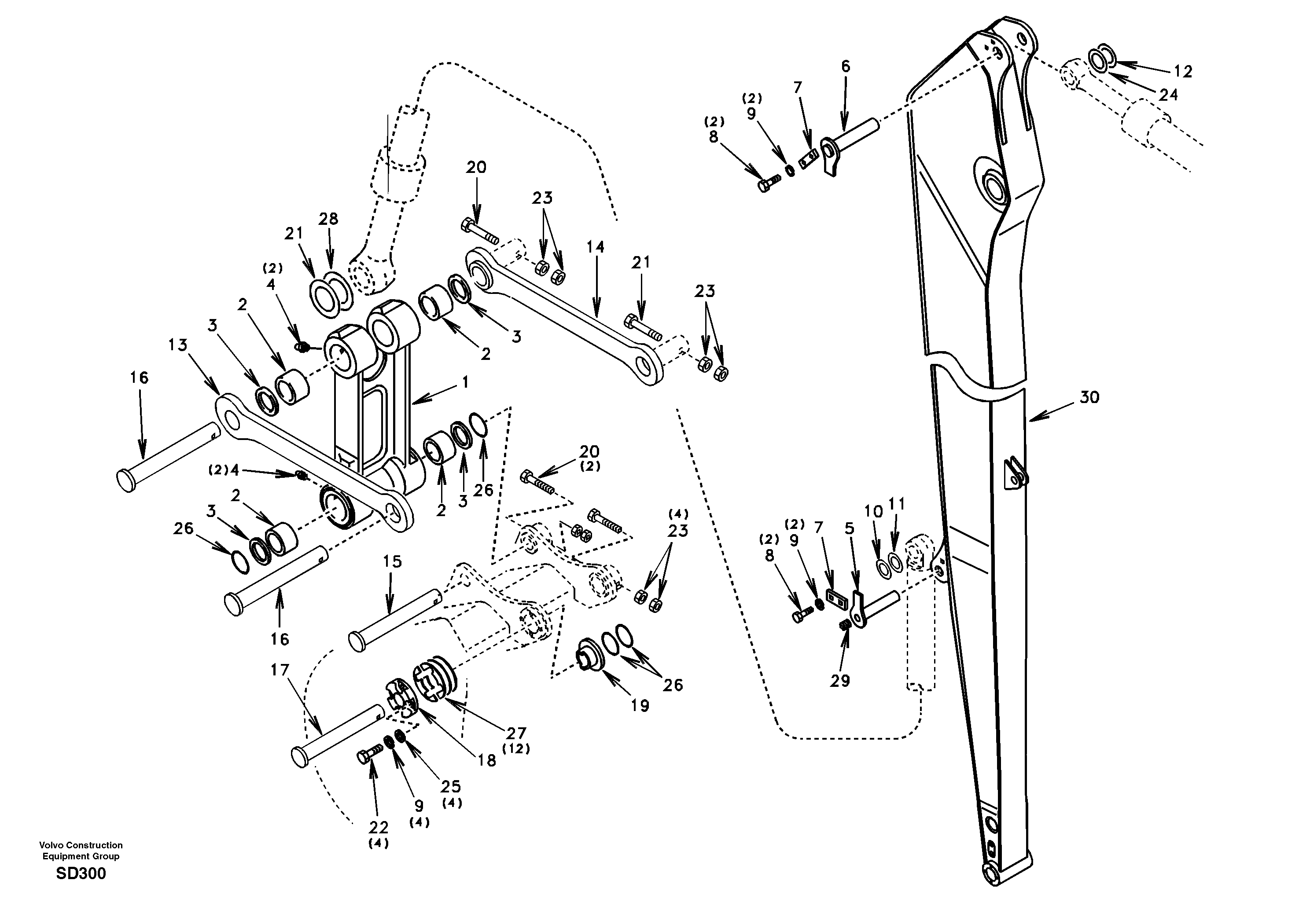 Links to dipper arm, super long  LONG REACH EQUIPMENT ONLY, DG52A020 S.AMERICA,STD — volvo parts diagram