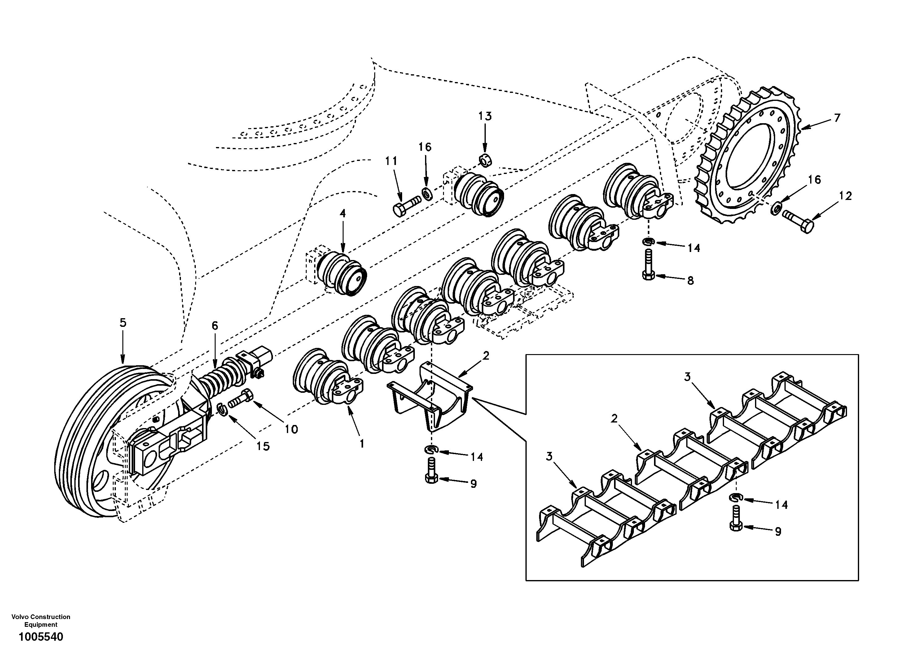 Undercarriage, components and track guards  DG16E001 STD (EXCL EUROPE) — volvo parts diagram