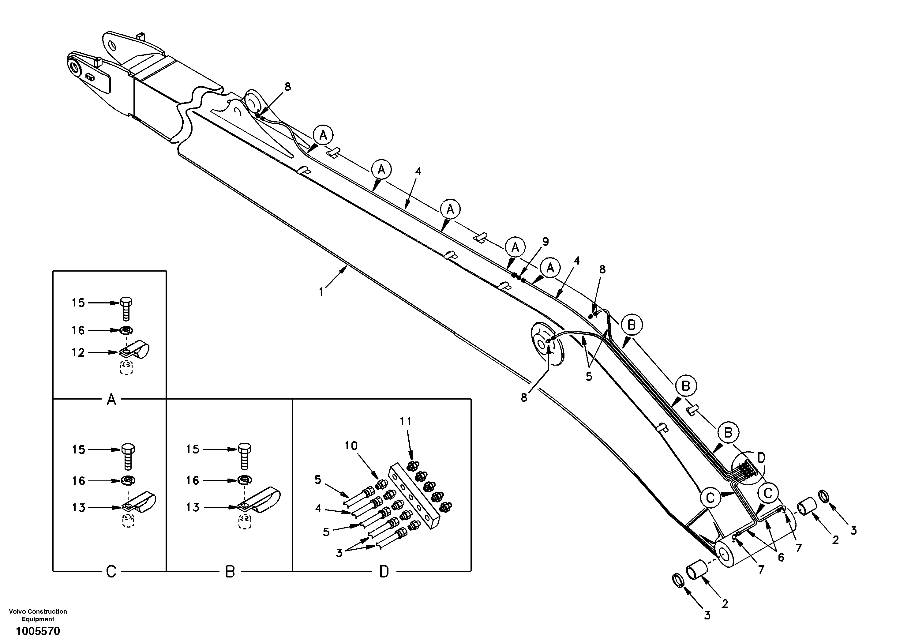 Boom and grease piping, super long  STD FOR LONG REACH EQUIPMENT — volvo parts diagram