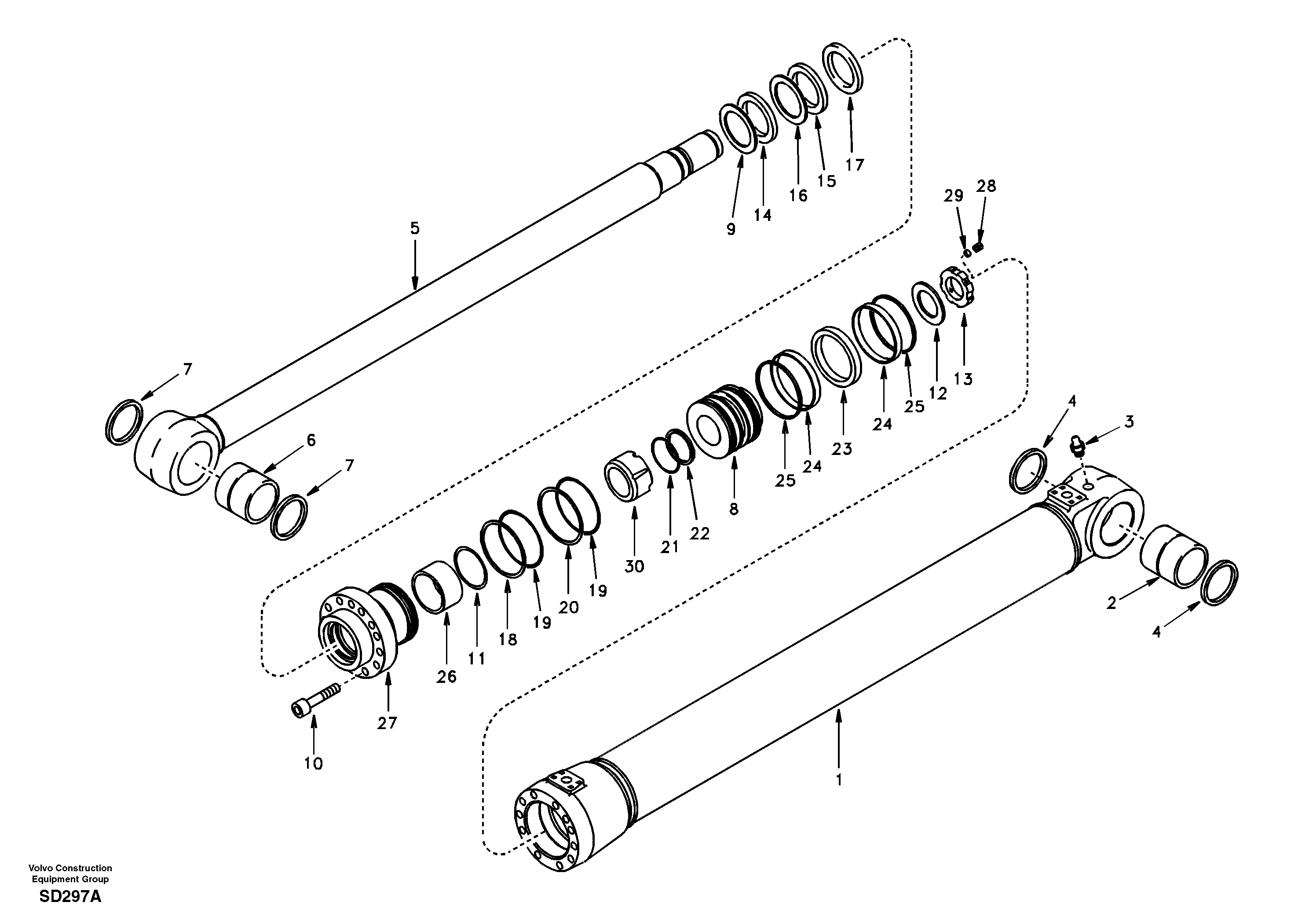 Boom cylinder  DG17E001 STD SEAL,DG17E002 TROPICAL SEAL — volvo parts diagram