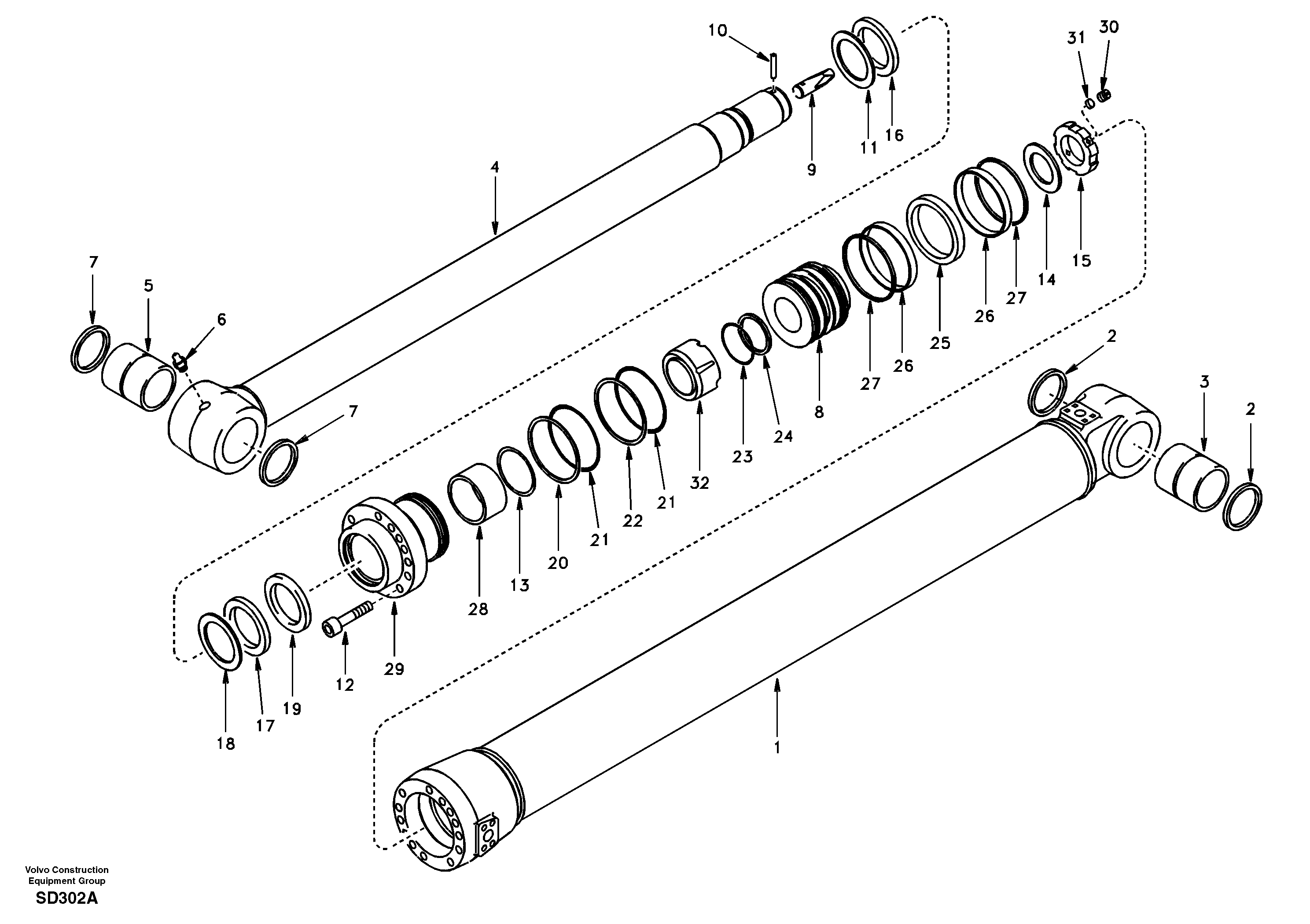 Dipper arm cylinder  DG17F003/DG17F004 LONG REACH EQUIPMENT — volvo parts diagram