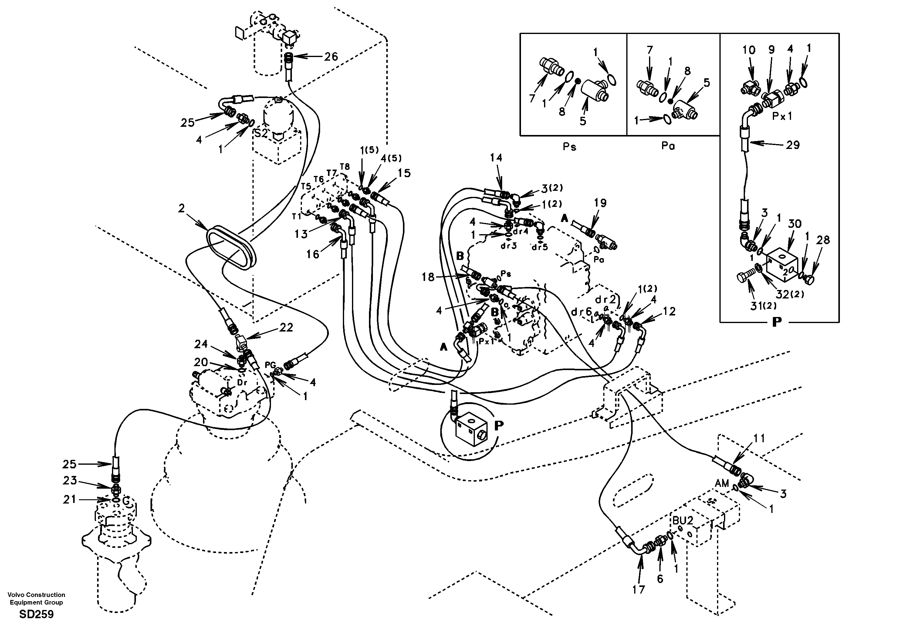 Servo hydraulics, return line tank — volvo parts diagram