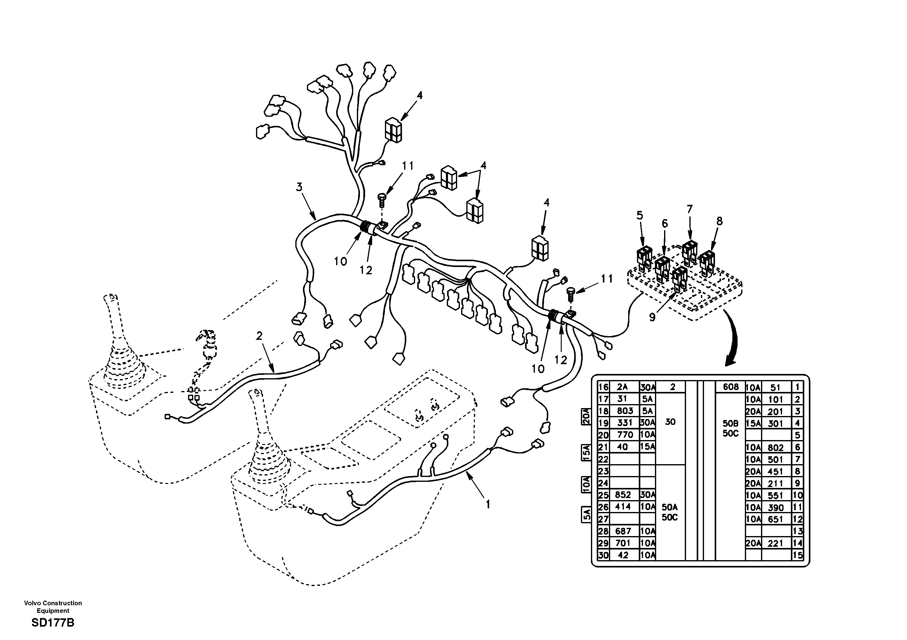 Cable and wire harness, instrument panel — volvo parts diagram