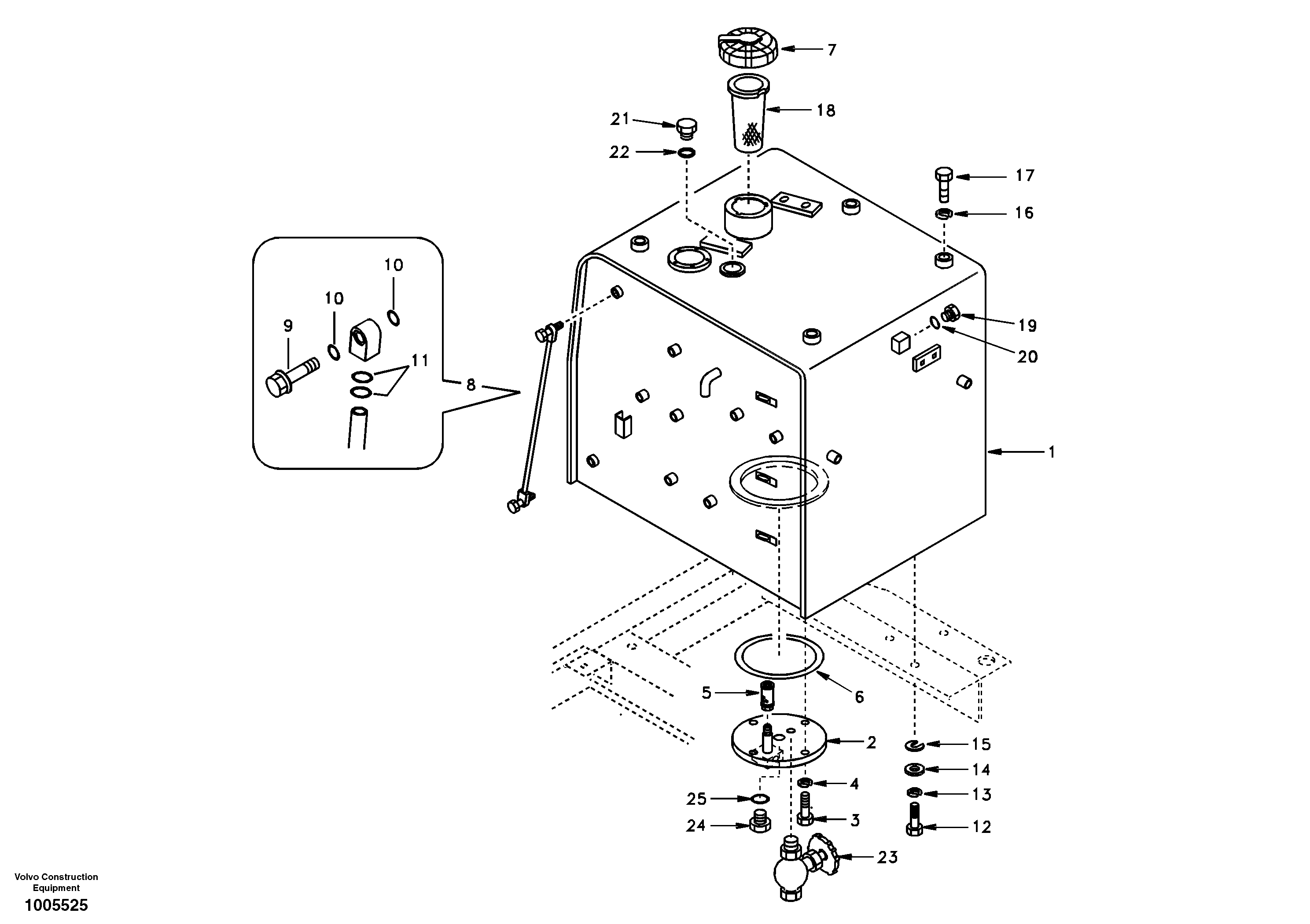 Fuel tank with fitting parts  DG04J001 USA/INT,STD — volvo parts diagram