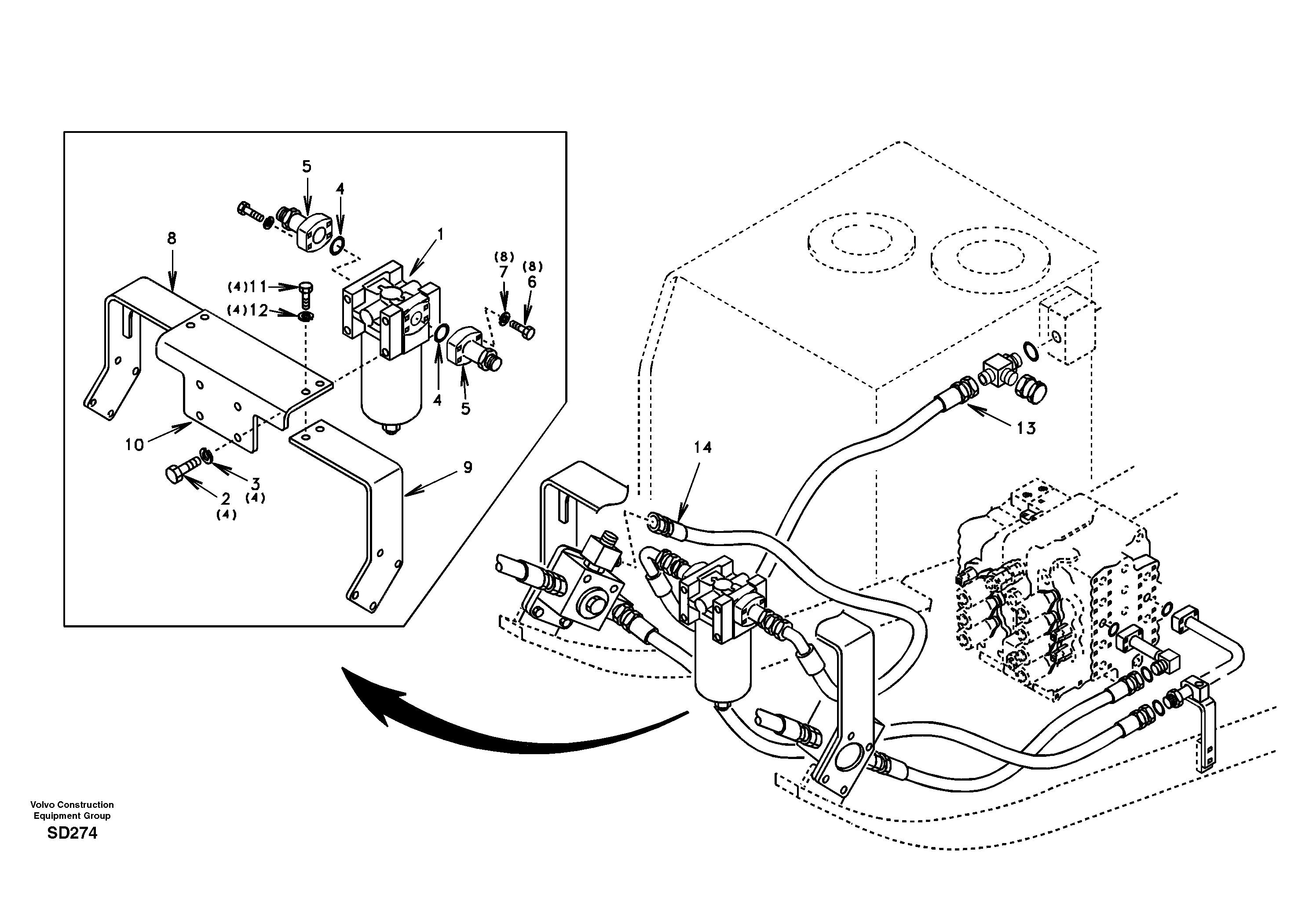 Working hydraulic, hammer and shear for return filter  DG19C001 USA/EUROPE,STD — volvo parts diagram