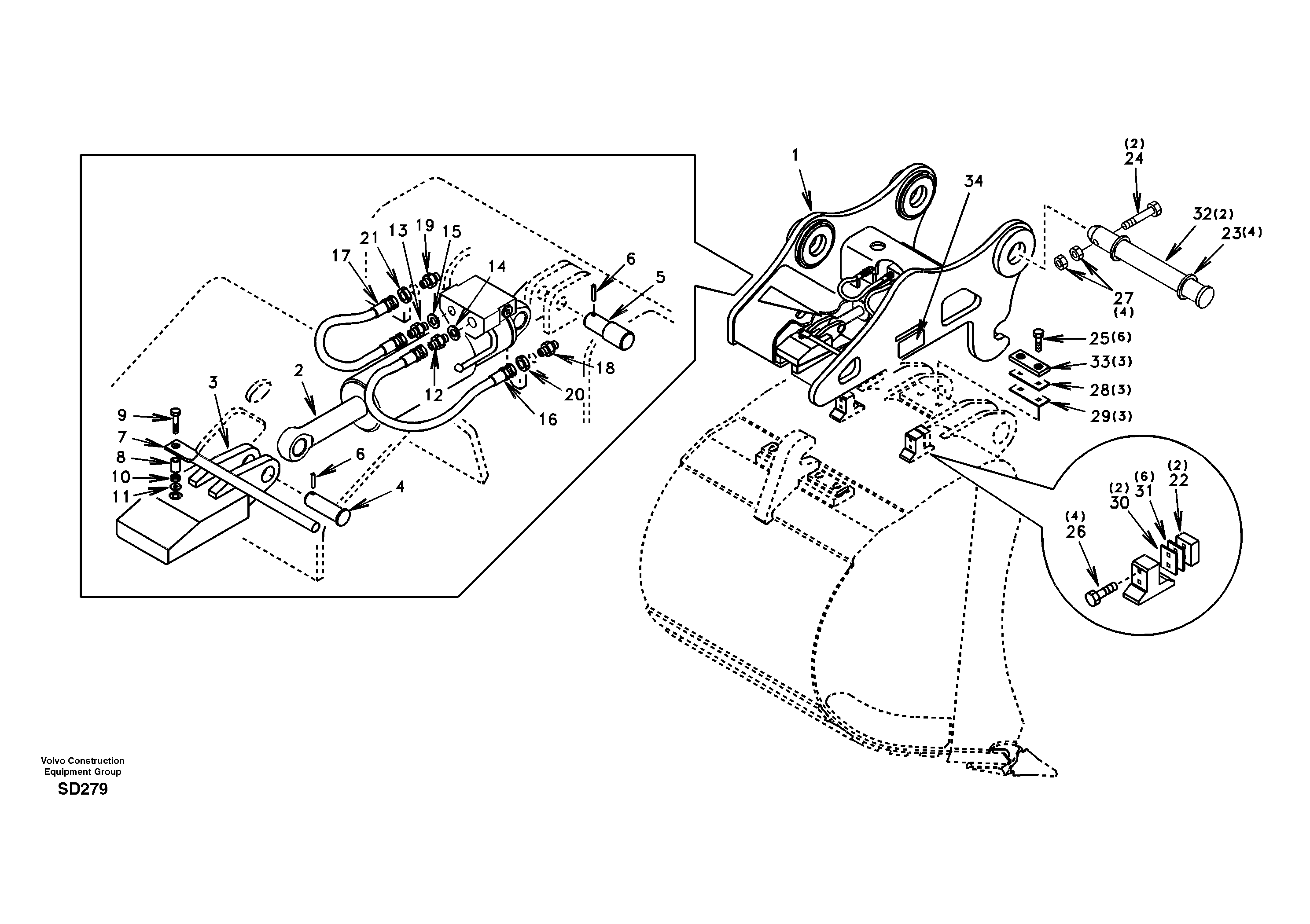Attachment bracket, quickfit  DG52A001 USA/EUROPE,STD — volvo parts diagram