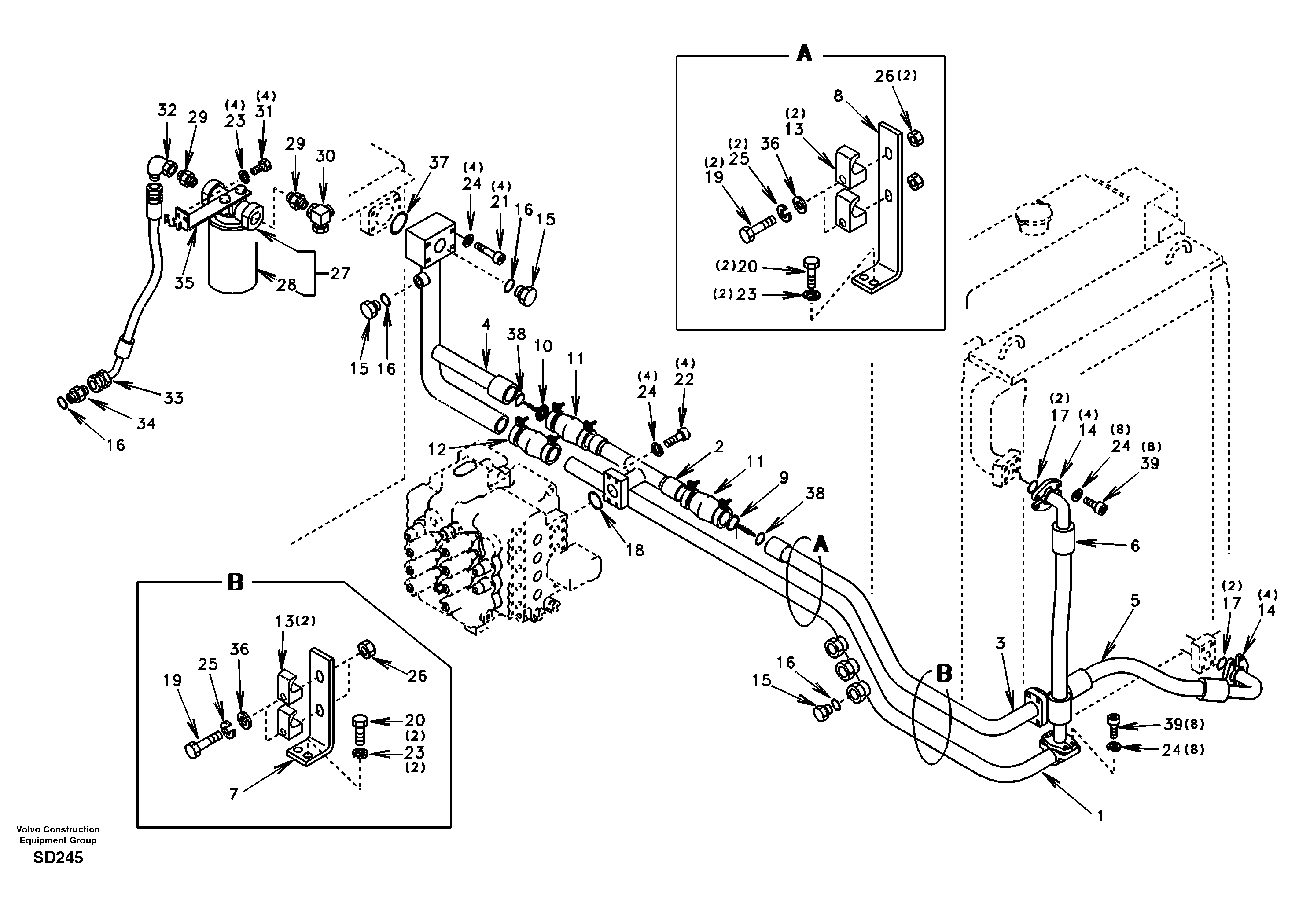 Hydraulic system, hydraulic tank to hydraulic oil cooler — volvo parts diagram