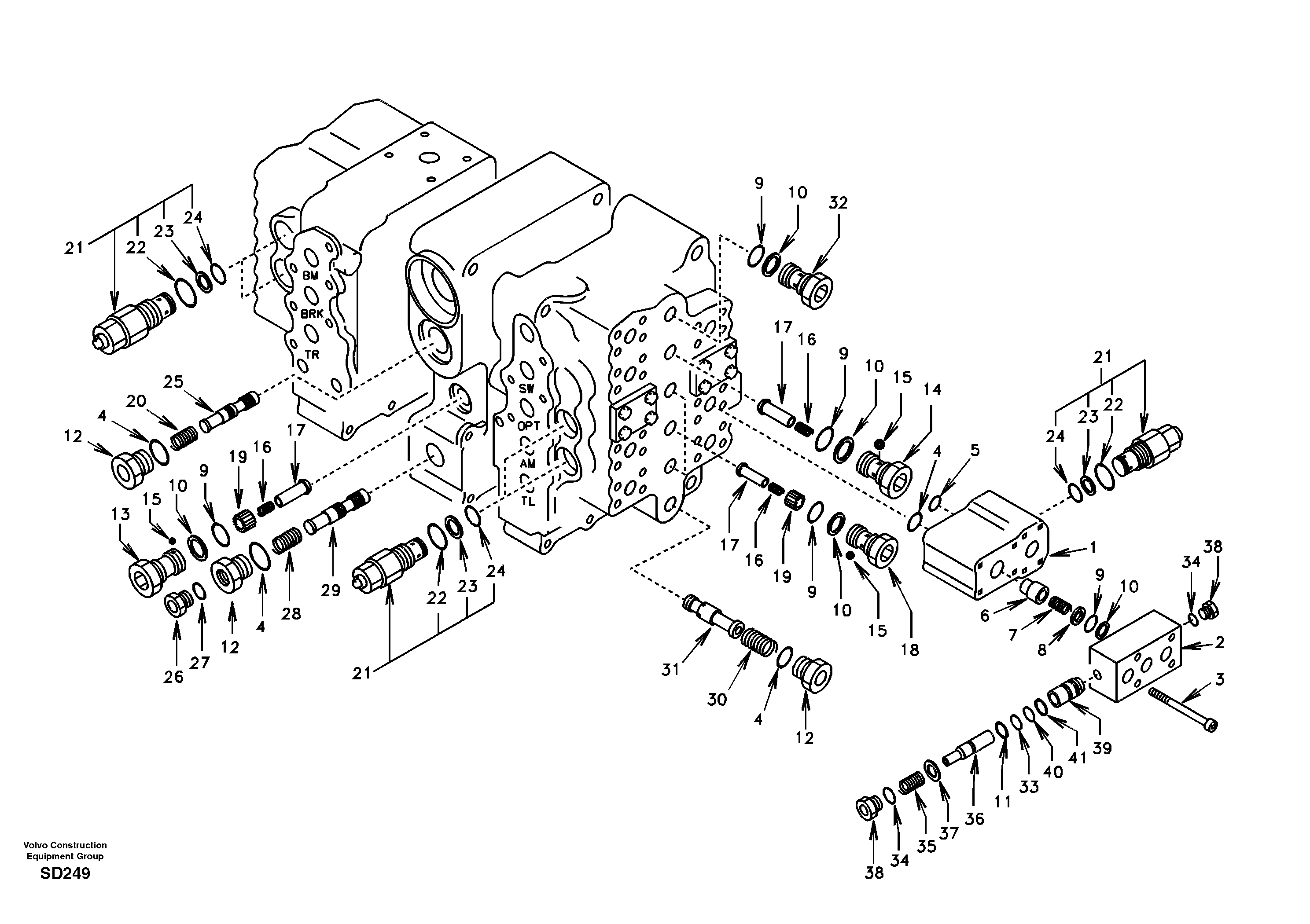 Main control valve, relief valve and dipper arm holding — volvo parts diagram