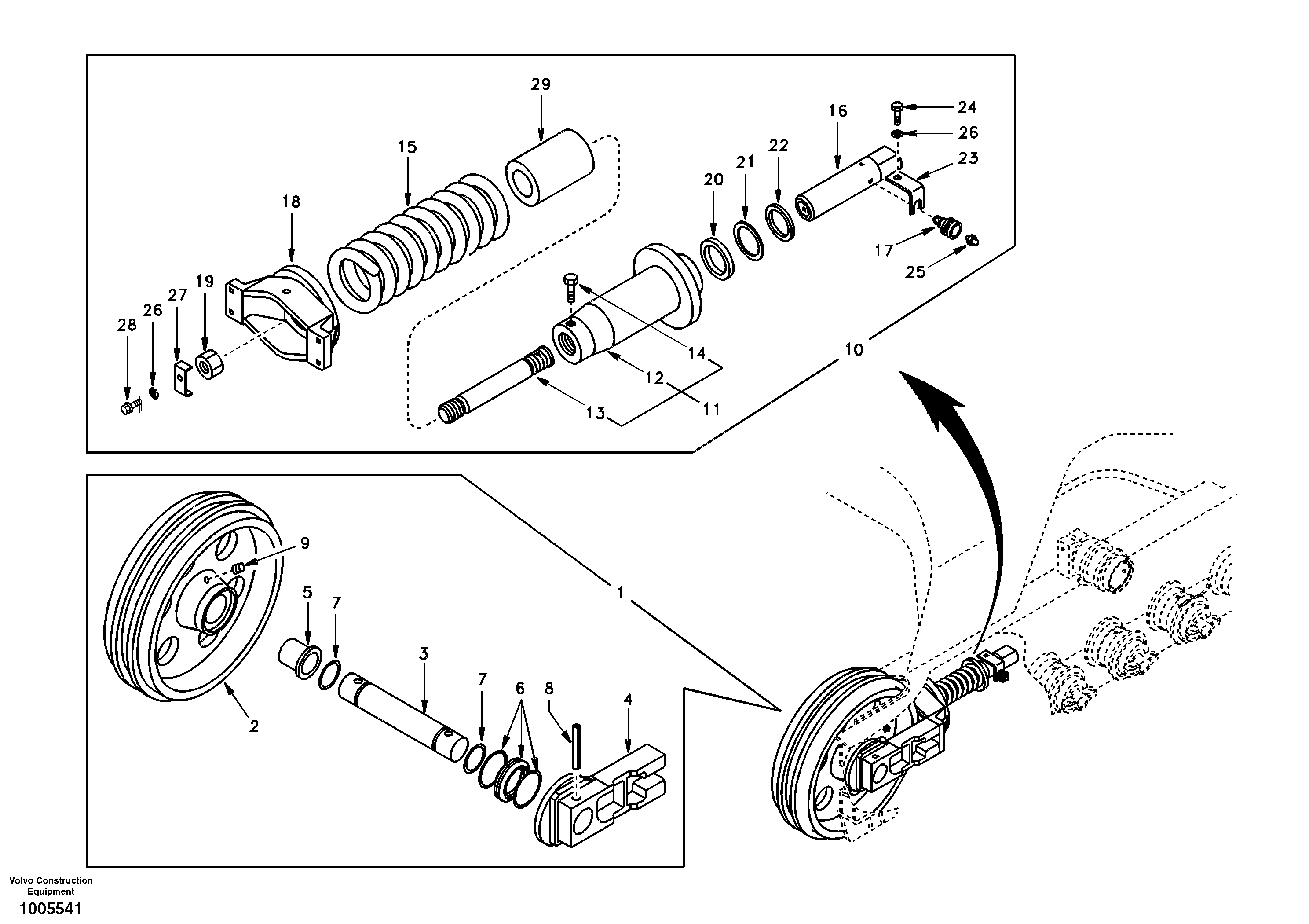 Front idler, spring package  DG16E001 STD (EXCL EUROPE) — volvo parts diagram