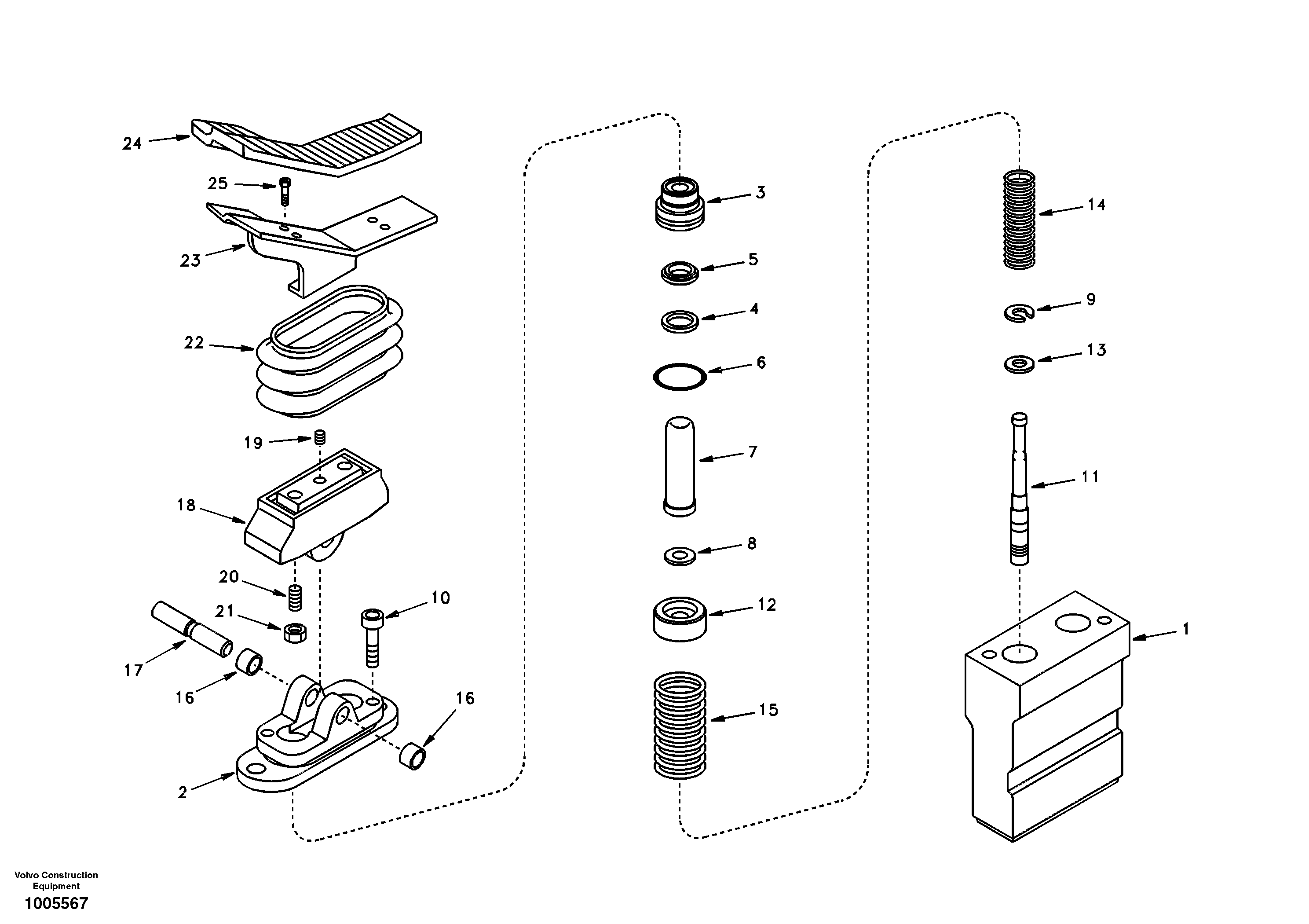 Working hydraulic, remote control valve pedal for hammer and shear  DG19A001 USA,STD — volvo parts diagram
