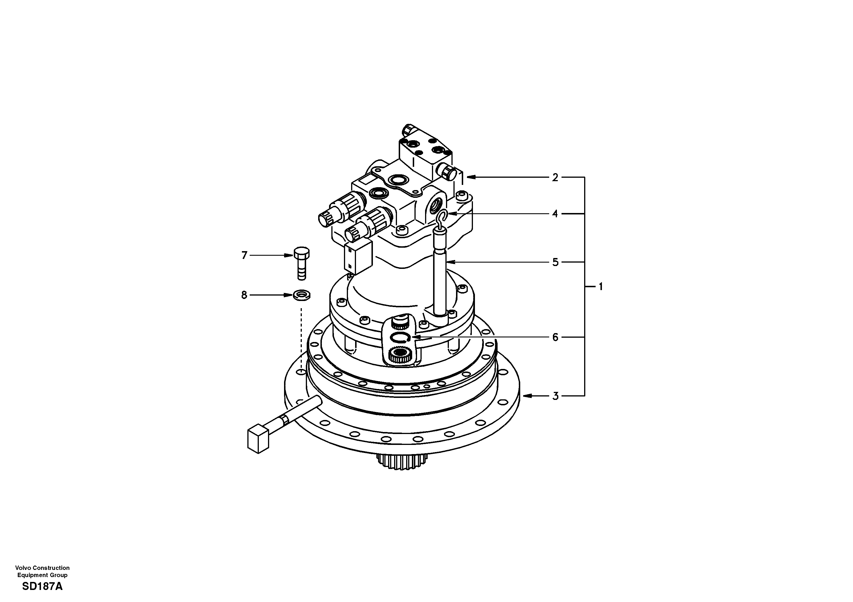 Swing motor with mounting parts — volvo parts diagram