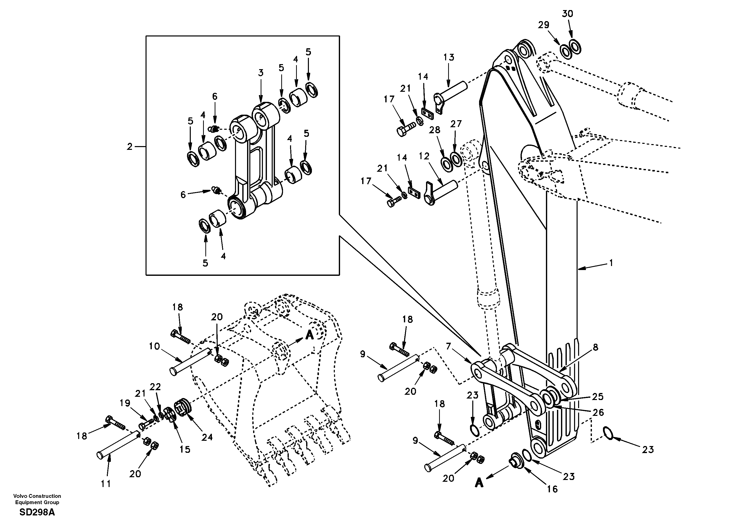 Links to dipper arm  DG52A001 USA/EUROPE,STD — volvo parts diagram