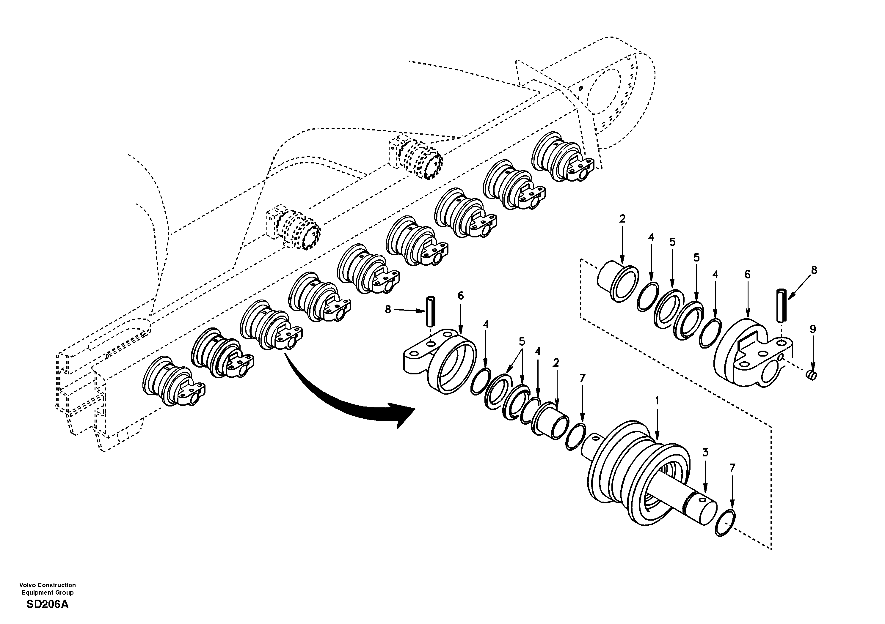 Bottom roller  DG16E001 STD (EXCL EUROPE) — volvo parts diagram