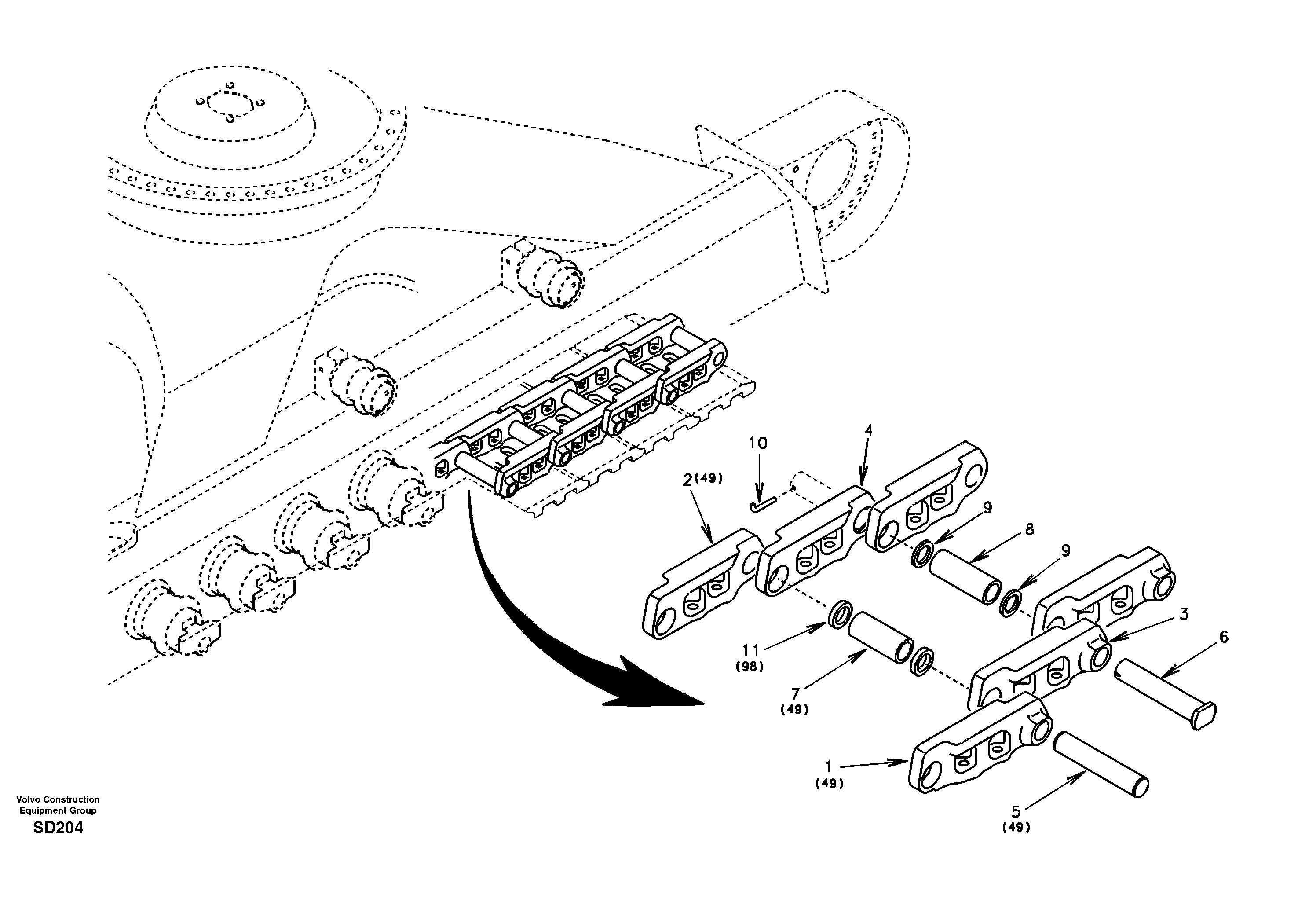 Track chain  DG16A001 STD (EXCL USA/EUROPE) — volvo parts diagram