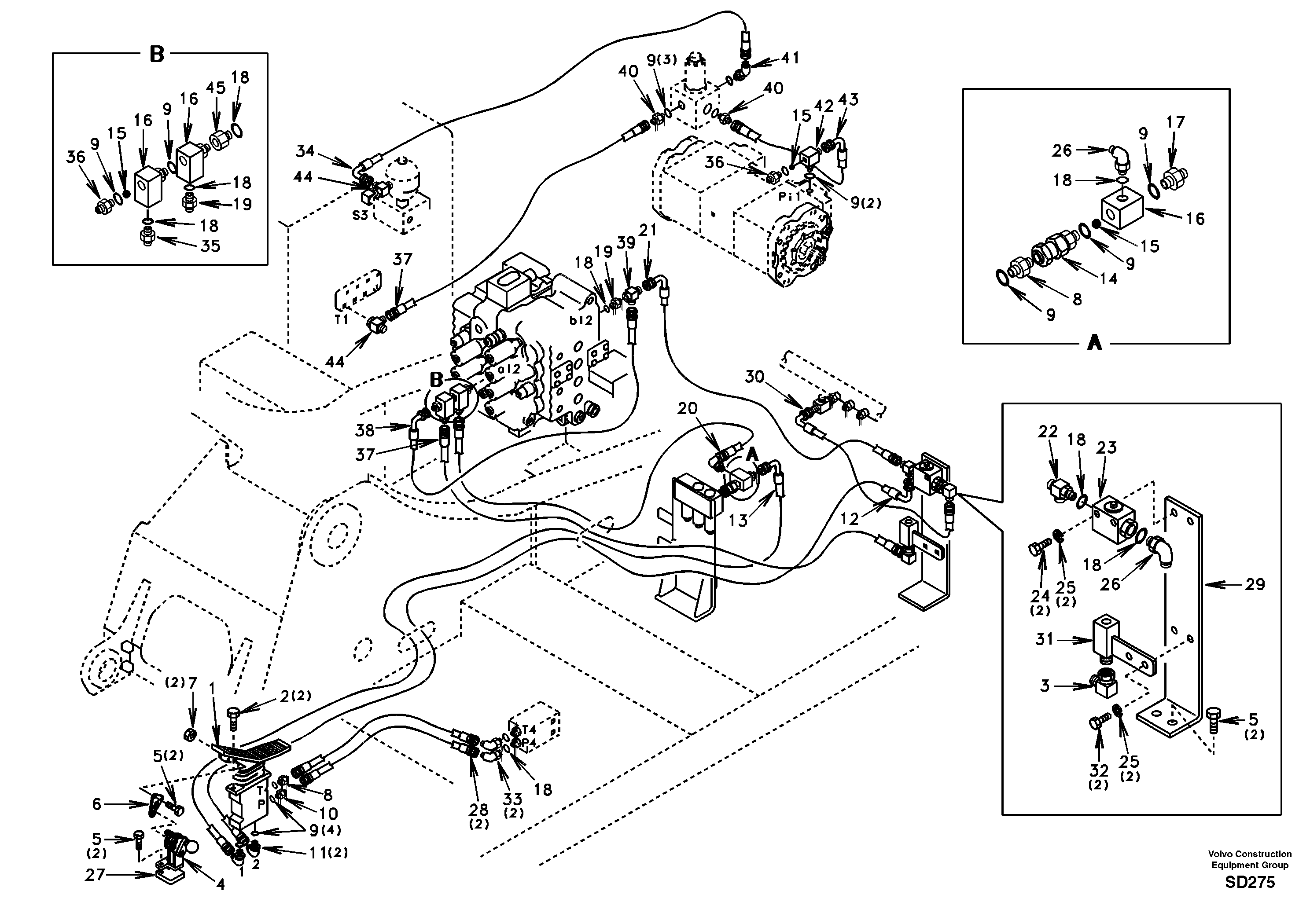 Working hydraulic, hammer and shear for 1st pump flow  DG19A001 USA,STD — volvo parts diagram