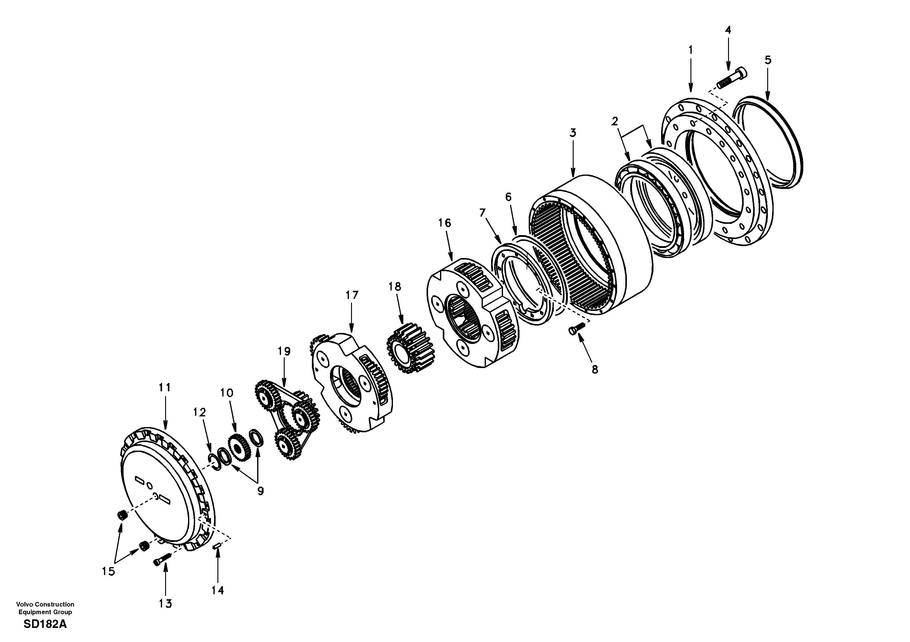 Travel gearbox DG16F001 STD (EXCL EUROPE) — volvo parts diagram
