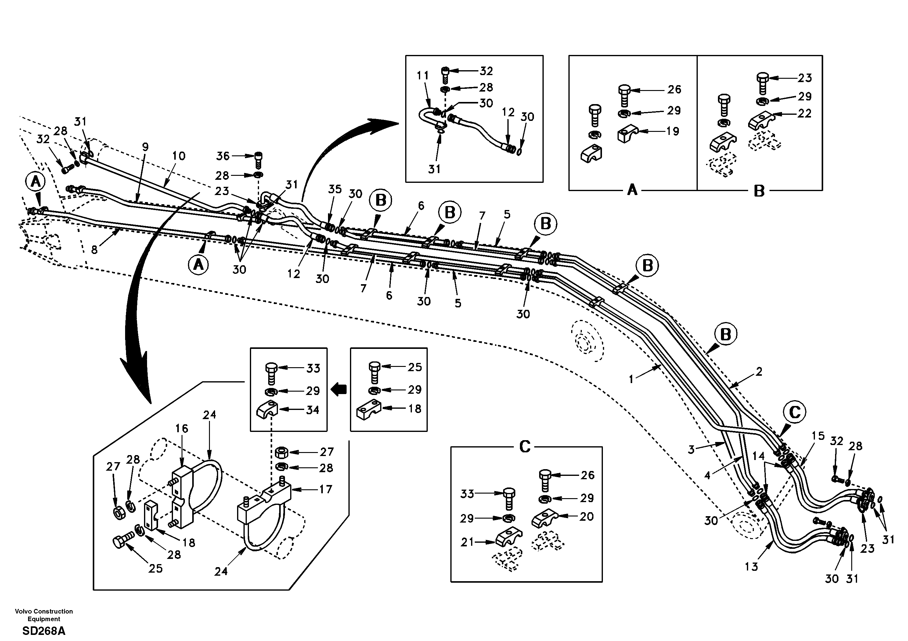 Working hydraulic, long boom  DG17C001 STD FOR LONG REACH — volvo parts diagram