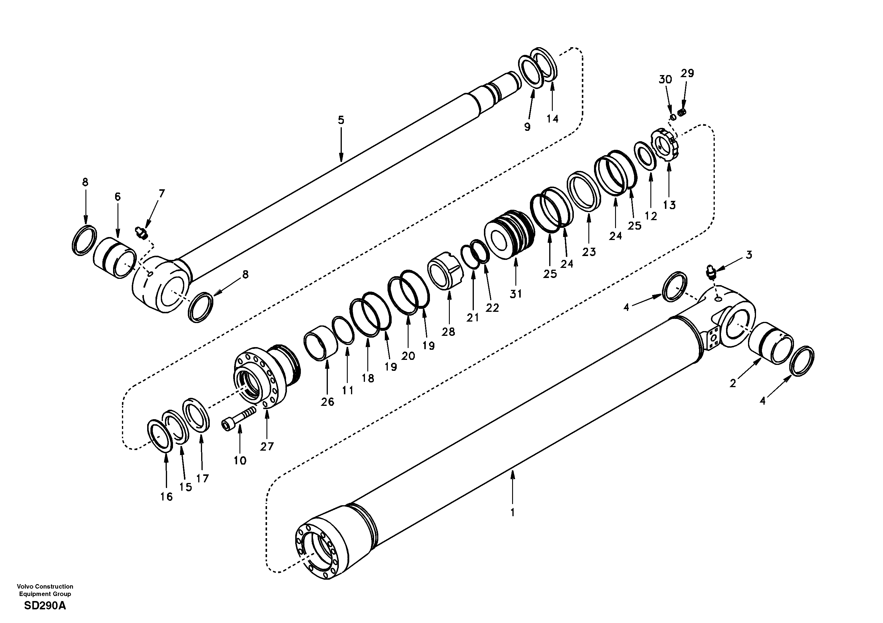Bucket cylinder  DG17G001 STD SEAL,DG17G002 TROPICAL SEAL — volvo parts diagram