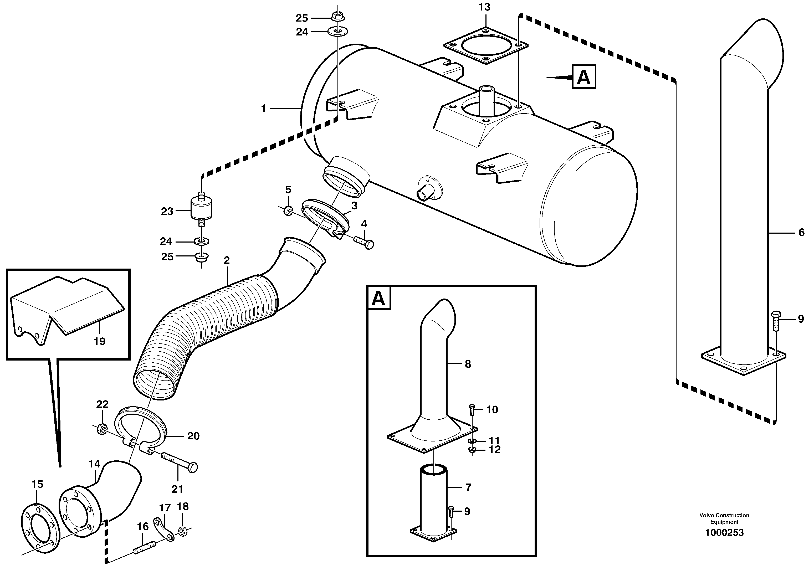 Exhaust system, silencer — volvo parts diagram