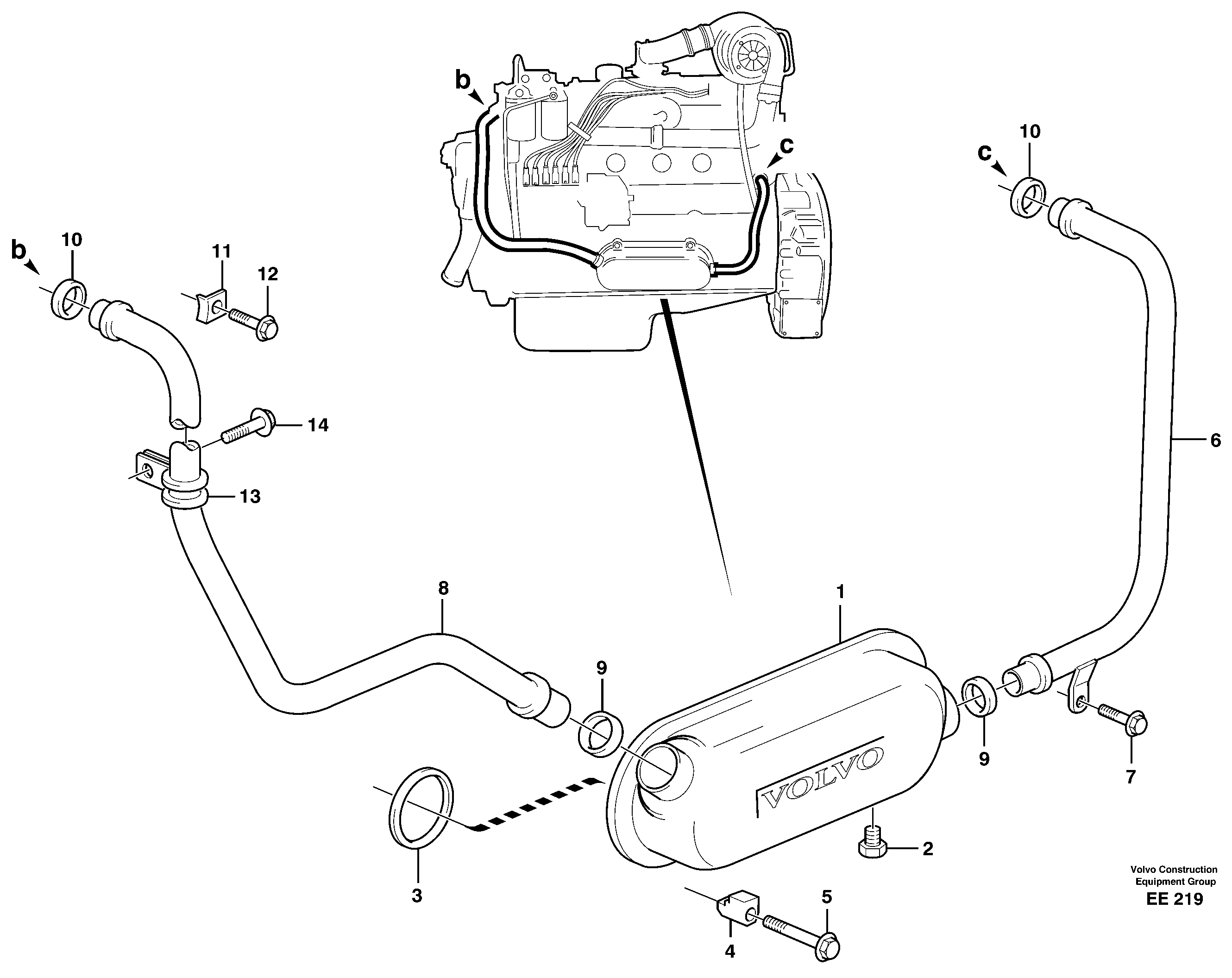 Oil cooler with hoses — volvo parts diagram