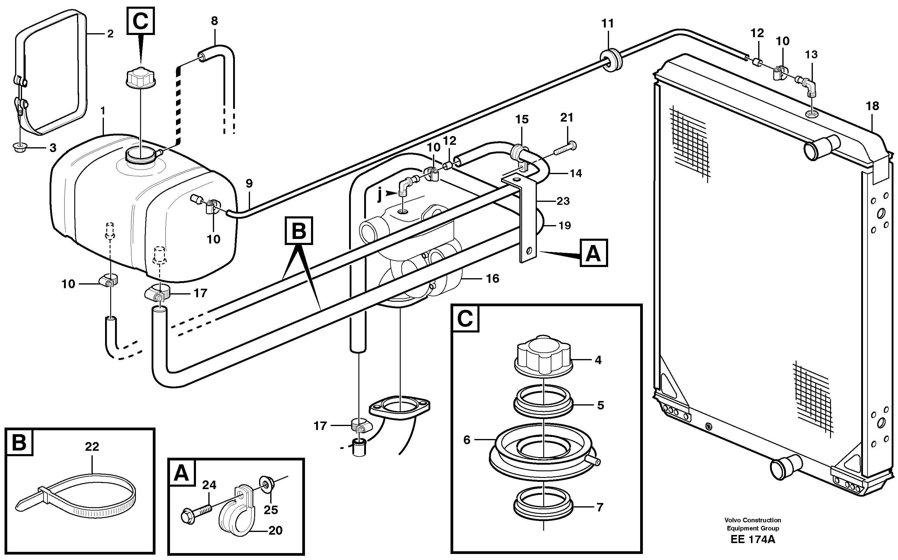 Expansion tank with fitting parts — volvo parts diagram