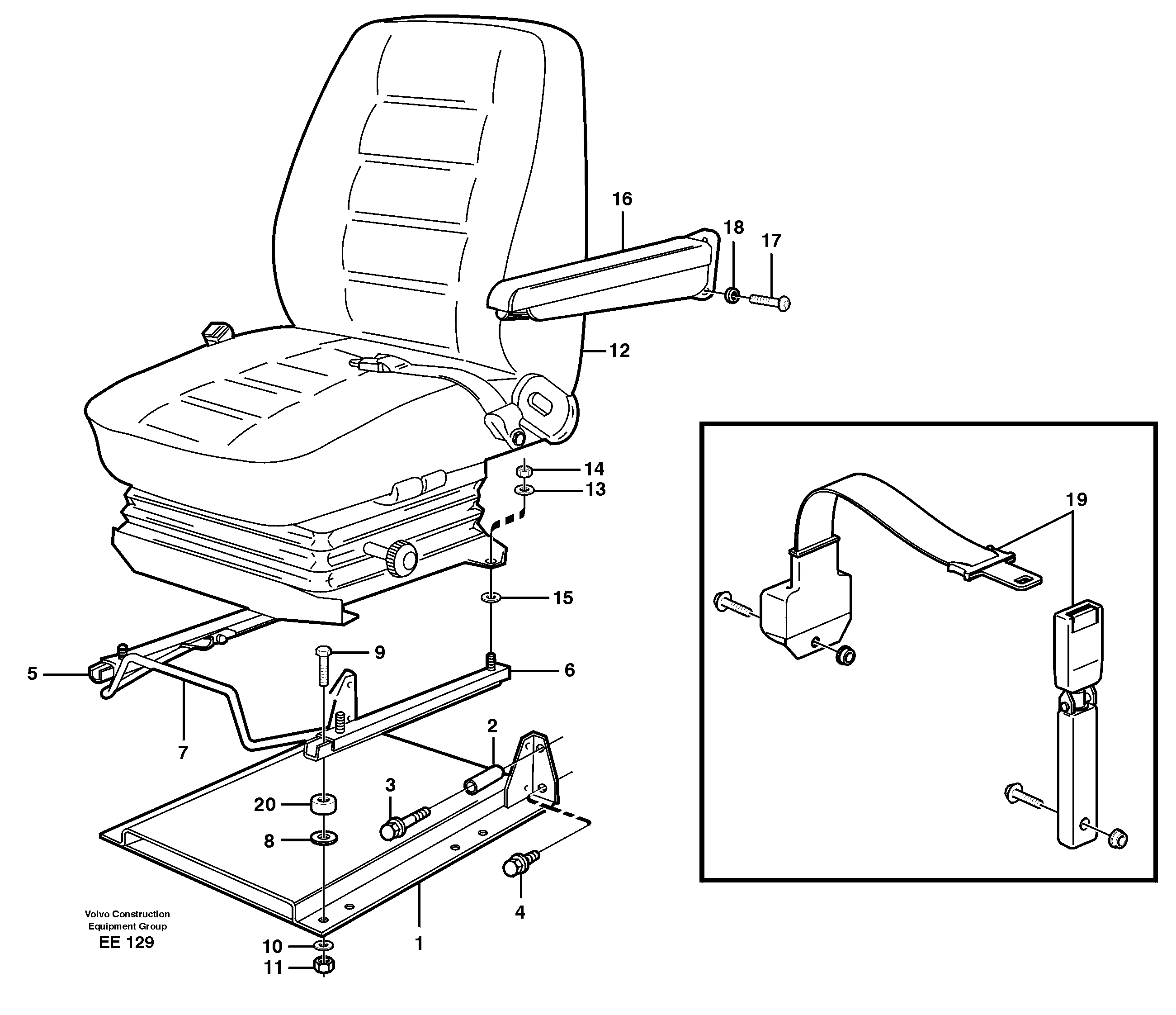 Operator seat with fitting parts — volvo parts diagram