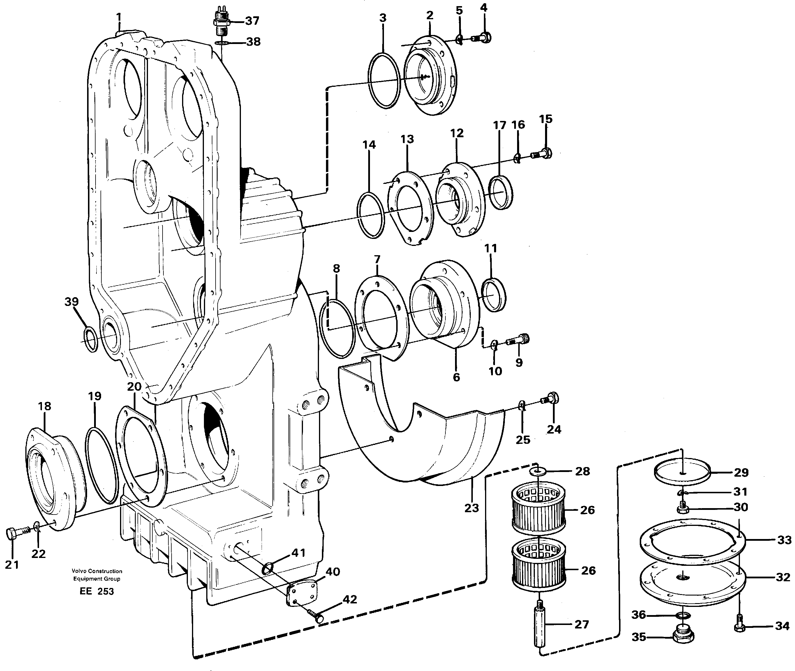 Transfer case, housing and covers — volvo parts diagram
