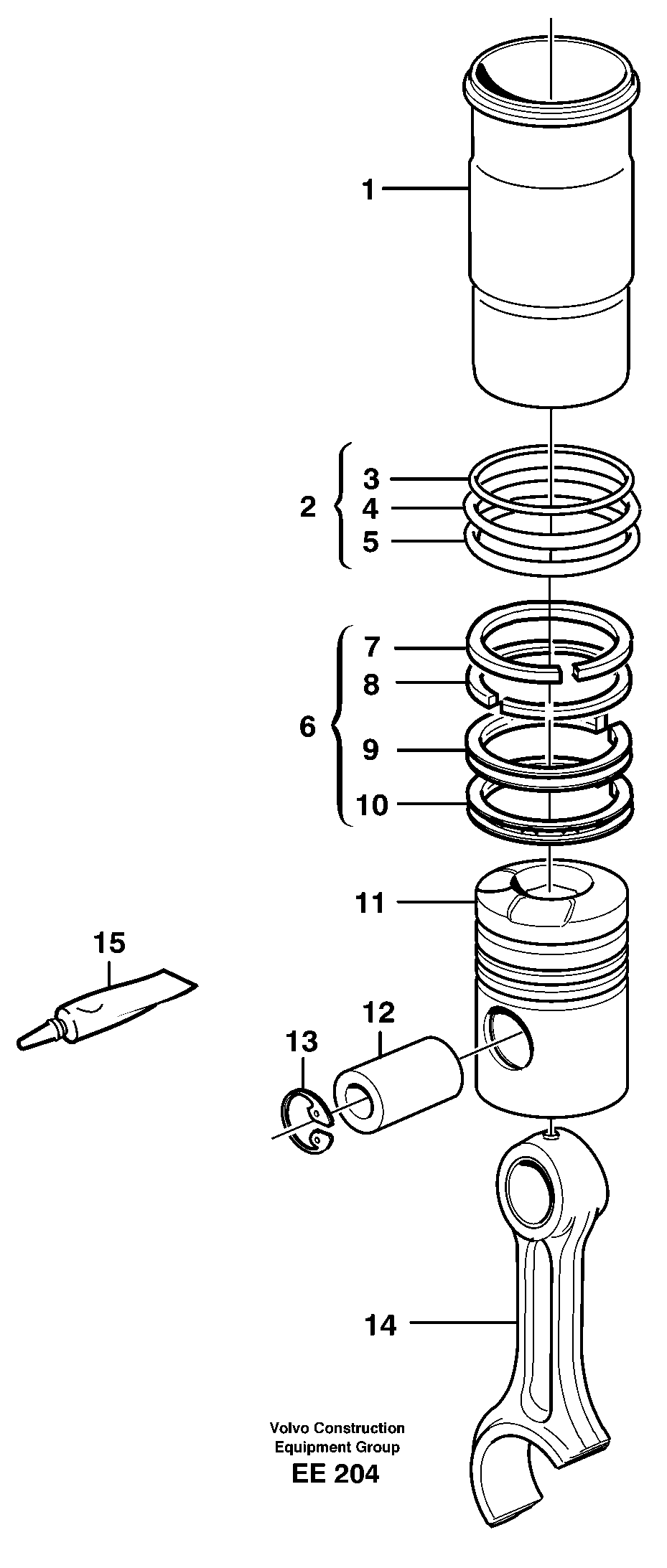 Cylinder liner and piston — volvo parts diagram