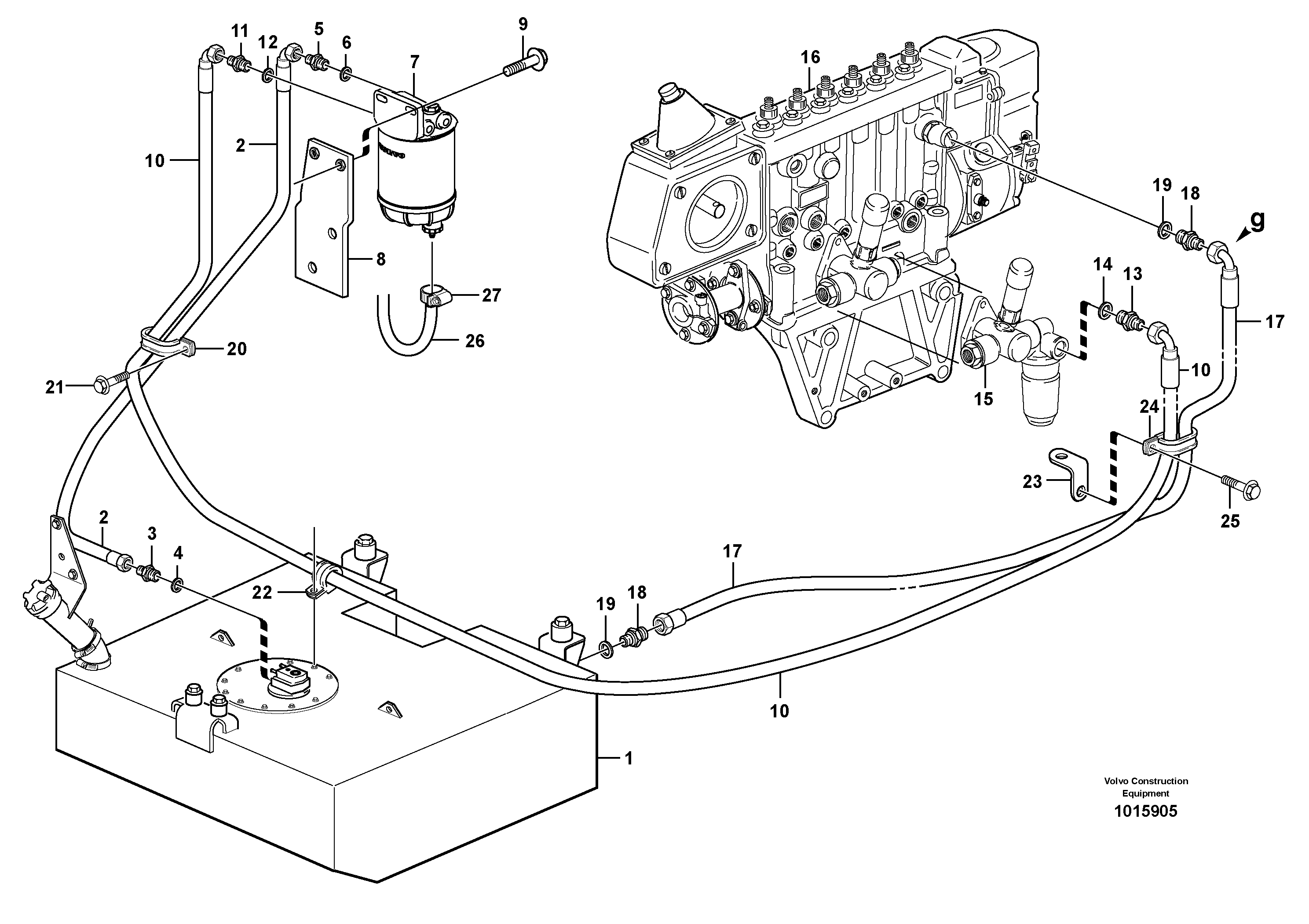 Fuel pipes, fuel tank - injection pump — volvo parts diagram