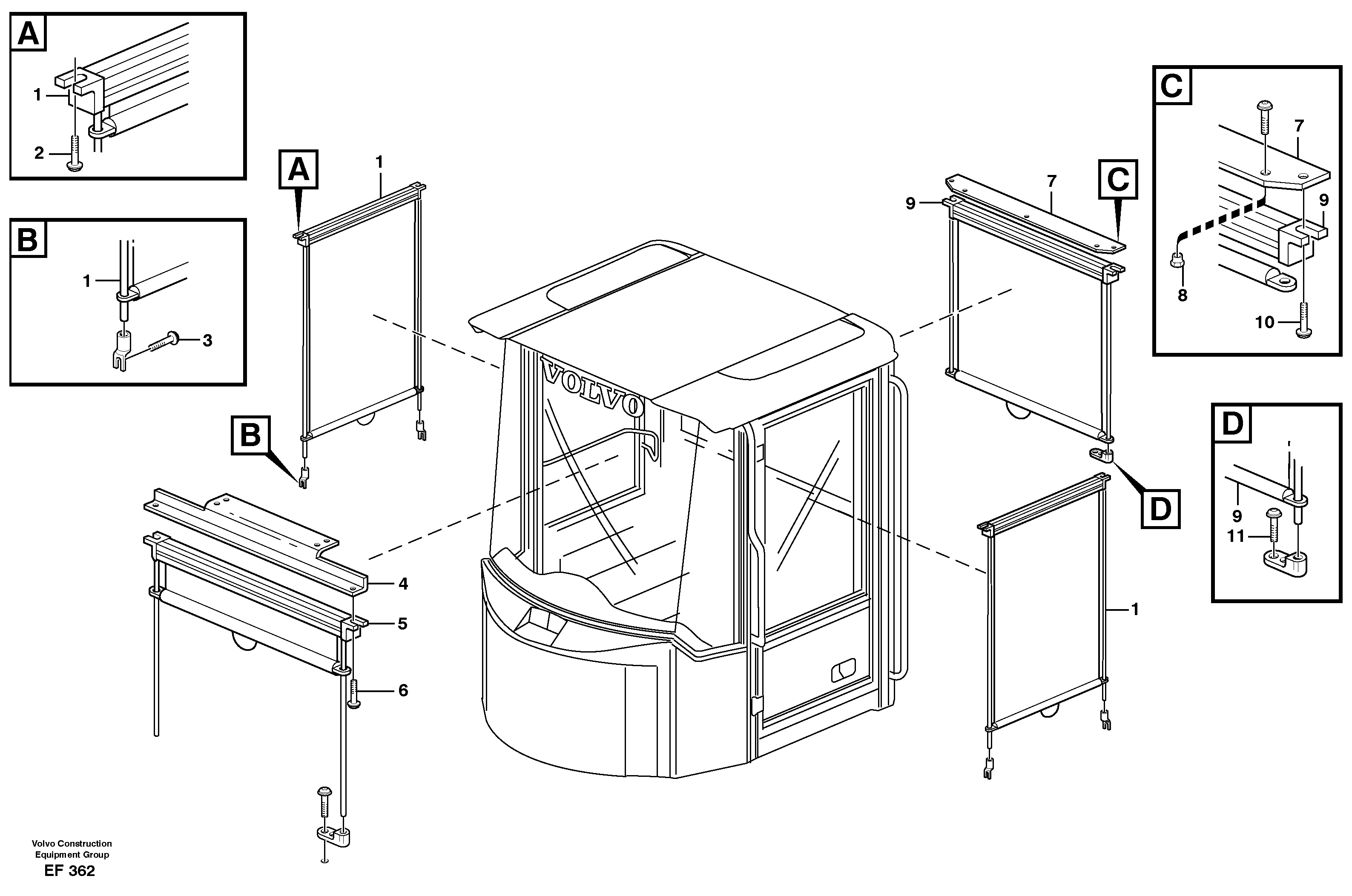 Interior components, sun blinds.  80307, 80308 — volvo parts diagram