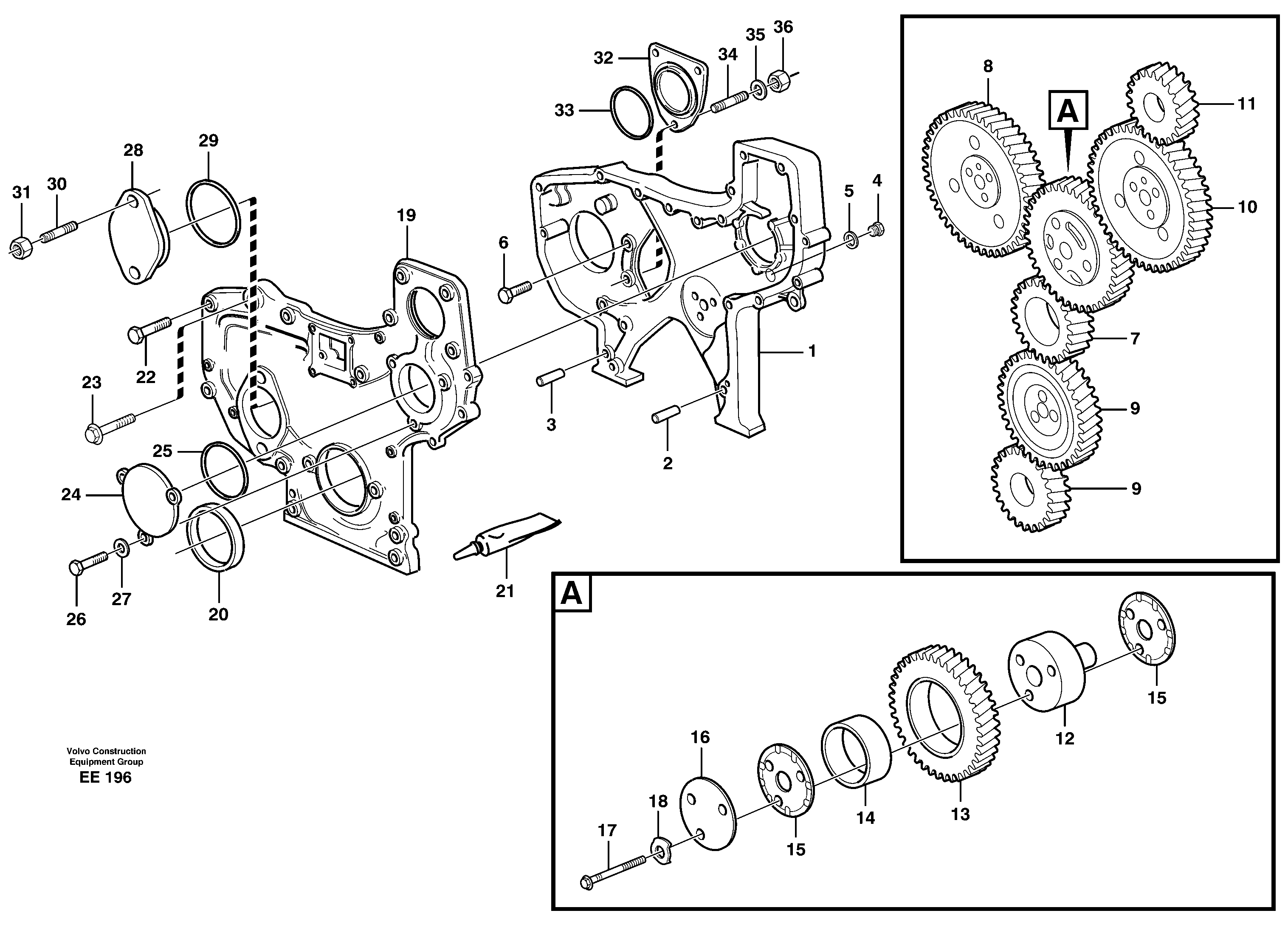Timing gear casing and gears — volvo parts diagram