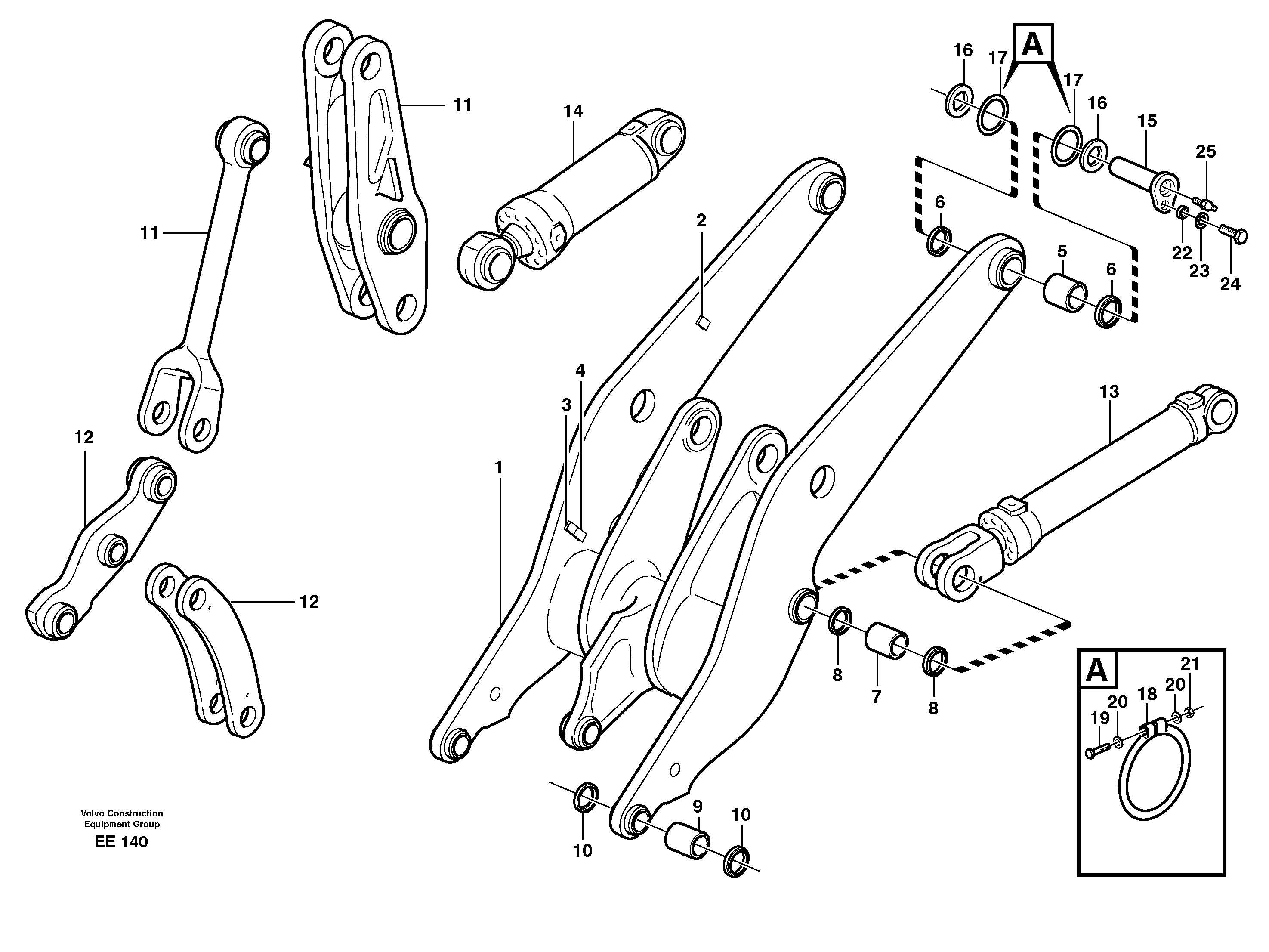 Lifting frame work with assembly parts  33352, STD 33351, 33354 — volvo parts diagram
