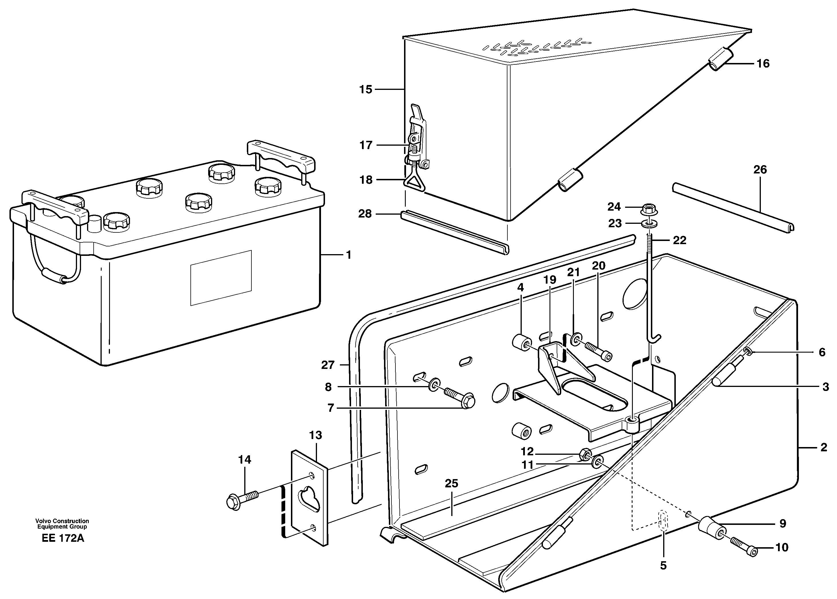 Battery box with fitting parts — volvo parts diagram