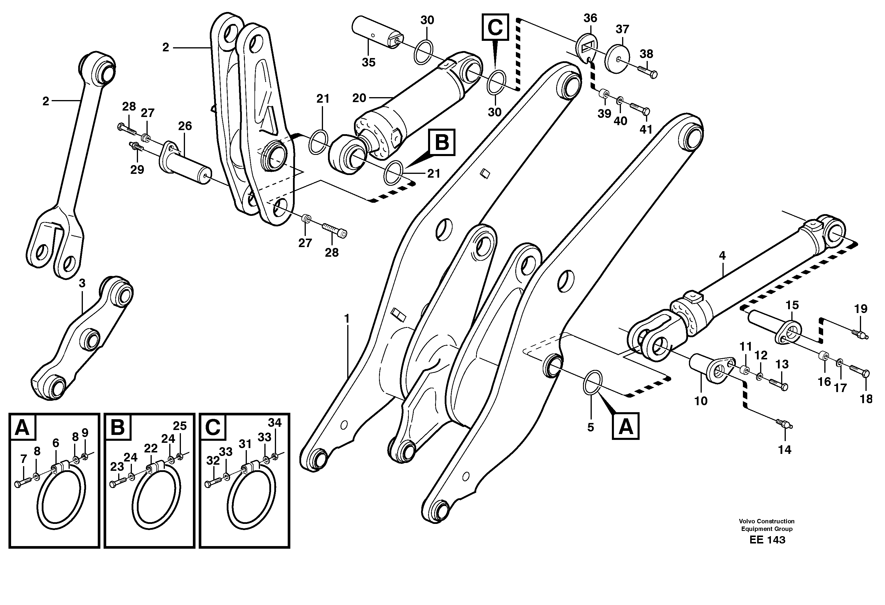 Lifting- and tilt cylinder with assembly parts. — volvo parts diagram