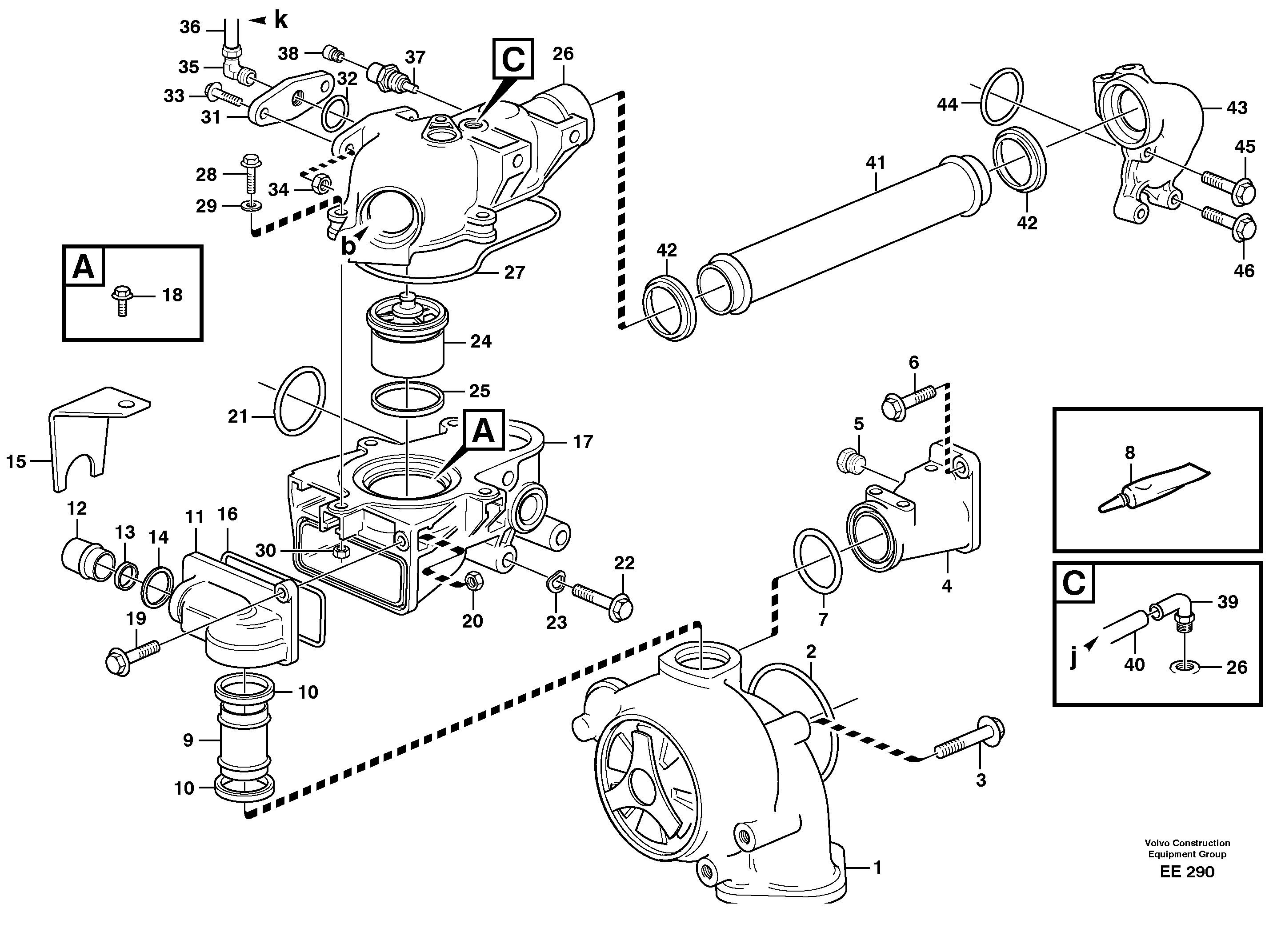 Water pump and thermostat housing — volvo parts diagram