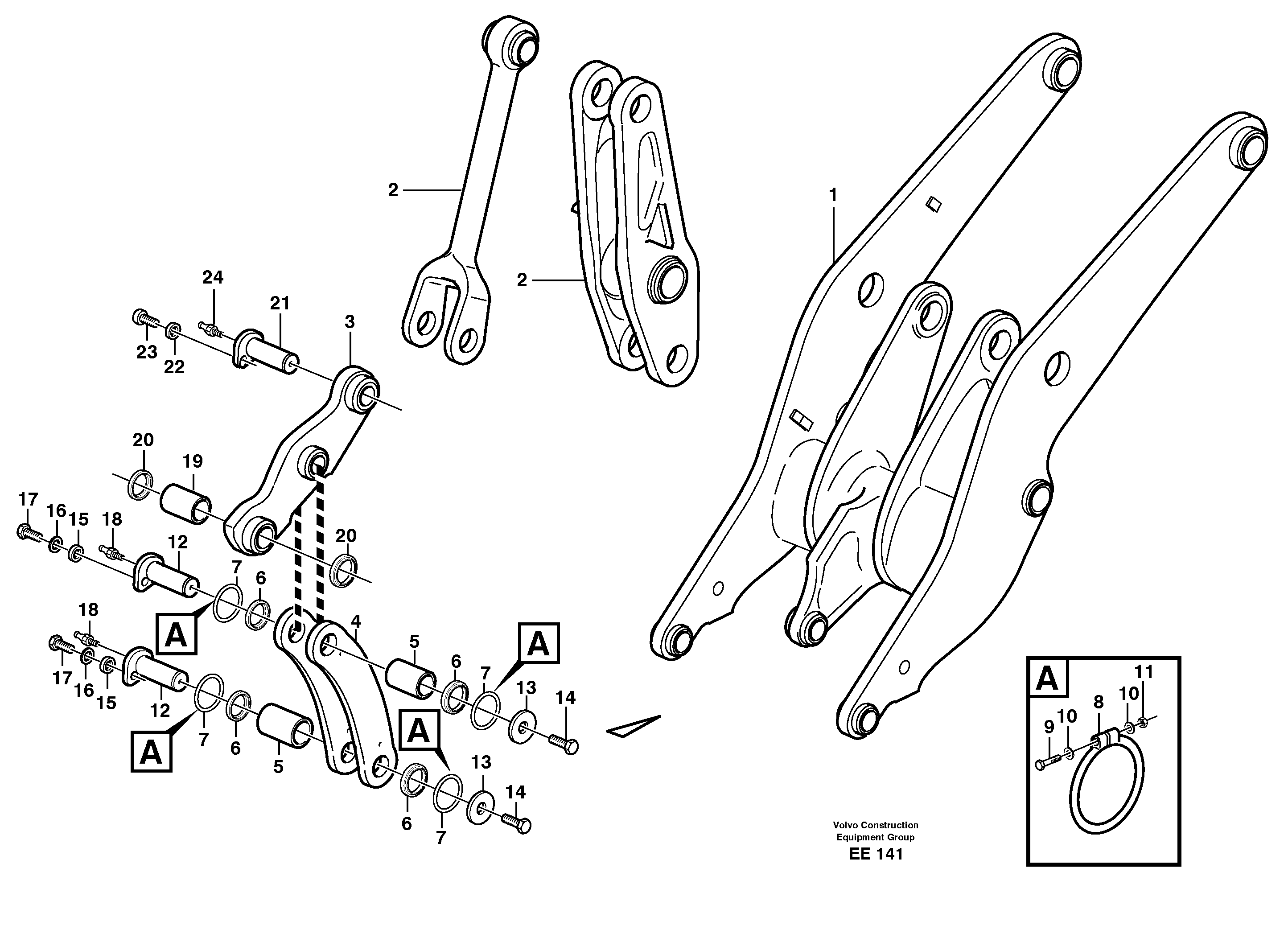 Forward links with fitting parts  33352, 33354 — volvo parts diagram