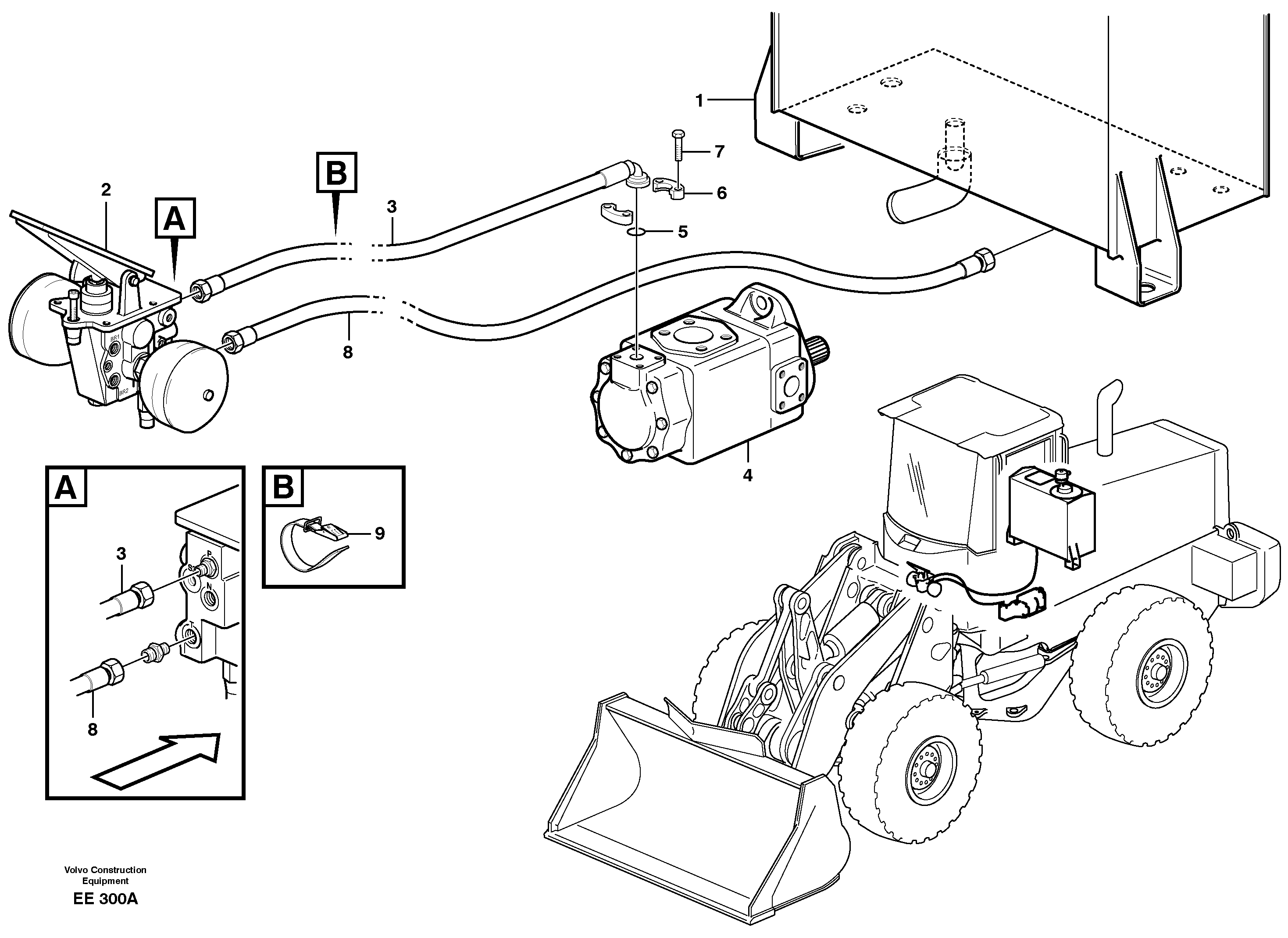 Brake hoses, tank - pump - footbrake valve — volvo parts diagram